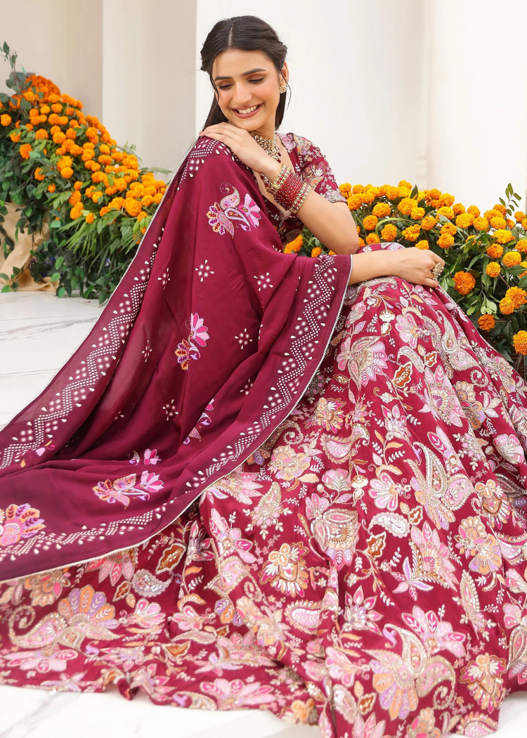 Maroon Floral Lehenga