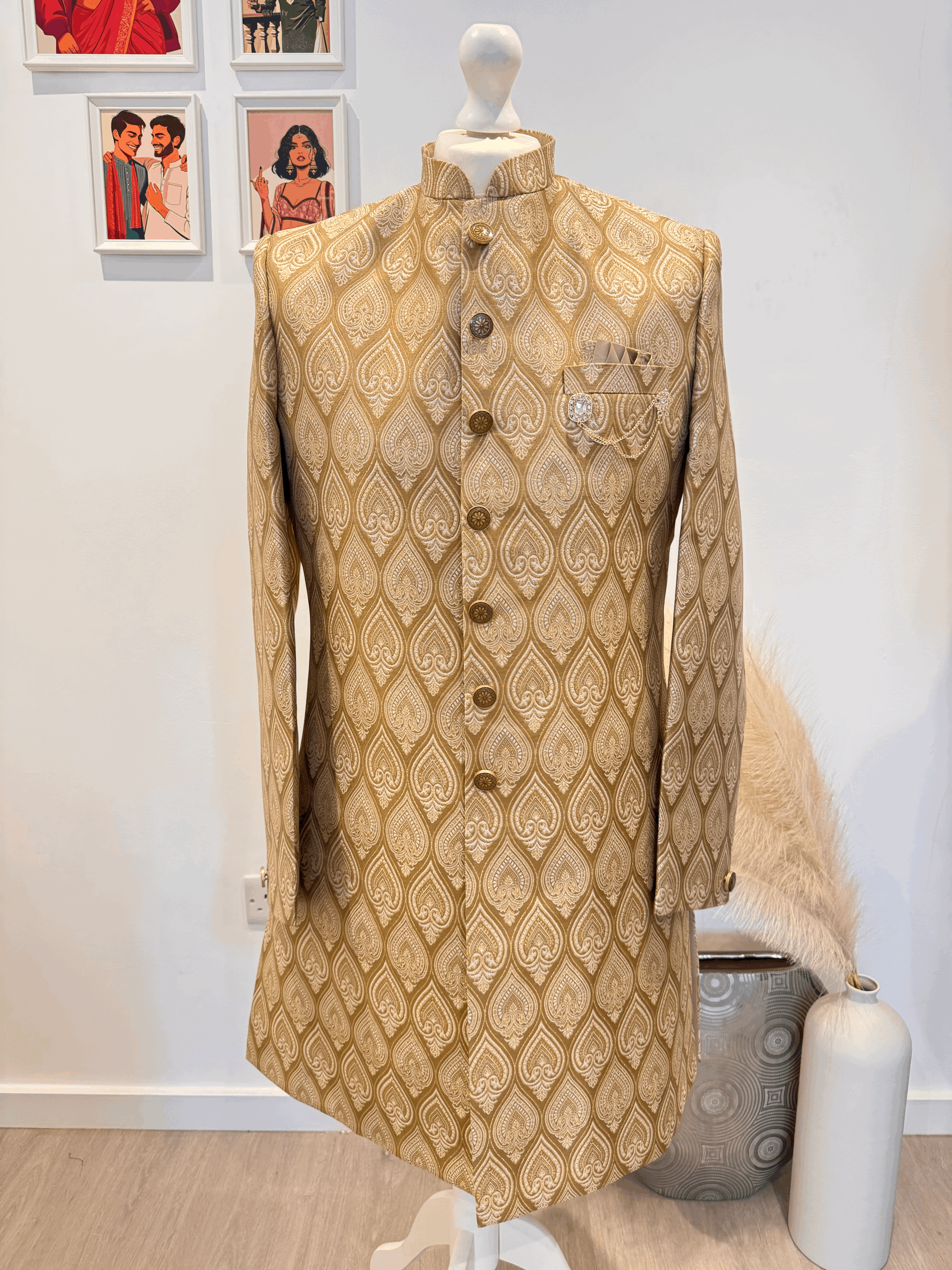 Gold Pattern Sherwani [M/40]