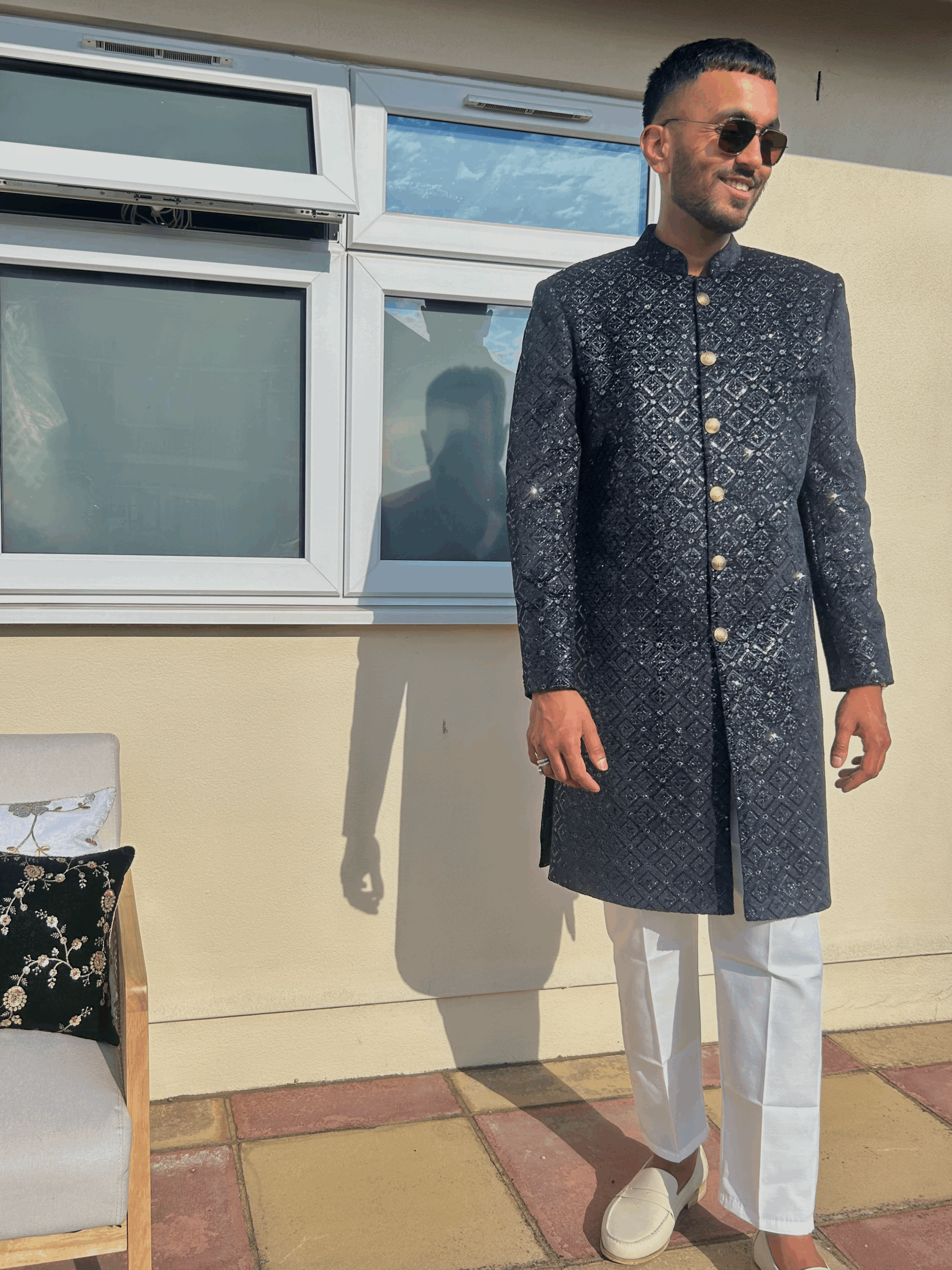 Black Sequin Sherwani [L/42]