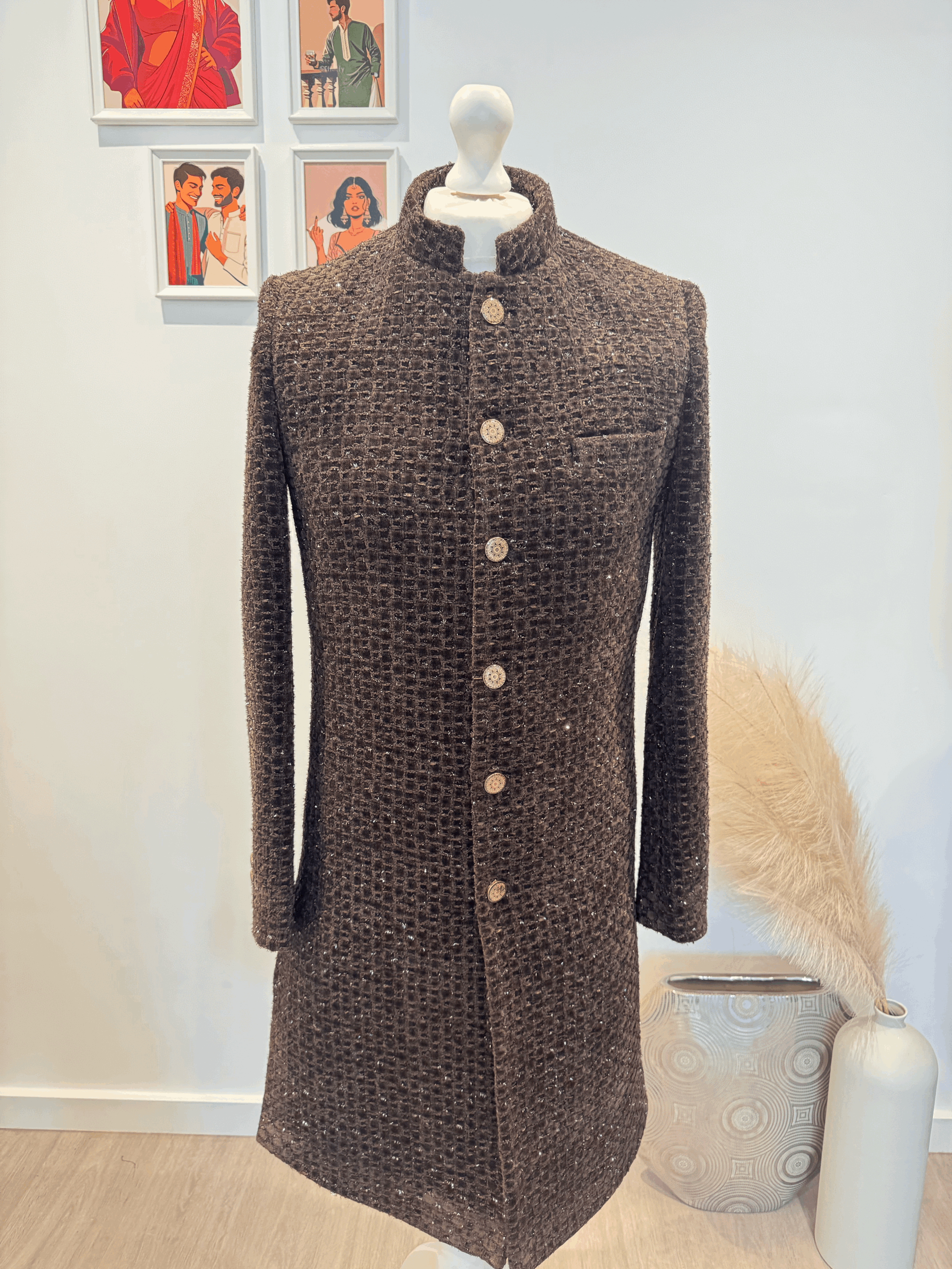 Chocolate Tweed Sherwani [S/38]