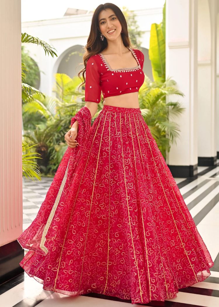 Pink Bandhani Lehenga