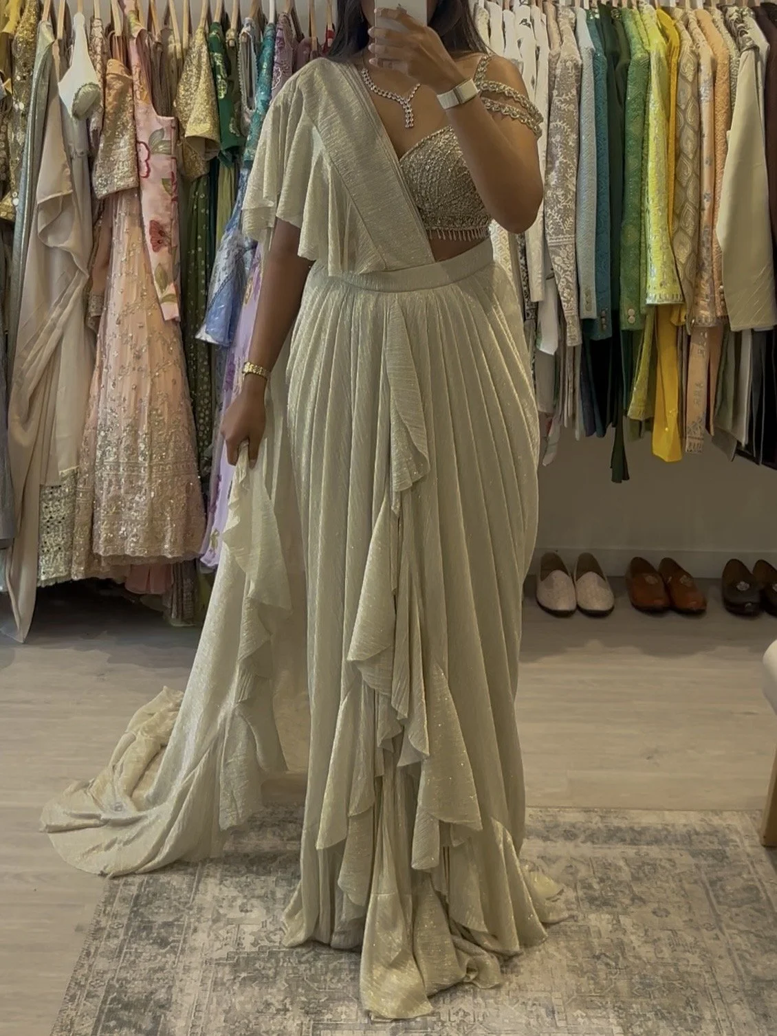 Gold Pre-draped Ruffle Saree [UK10]