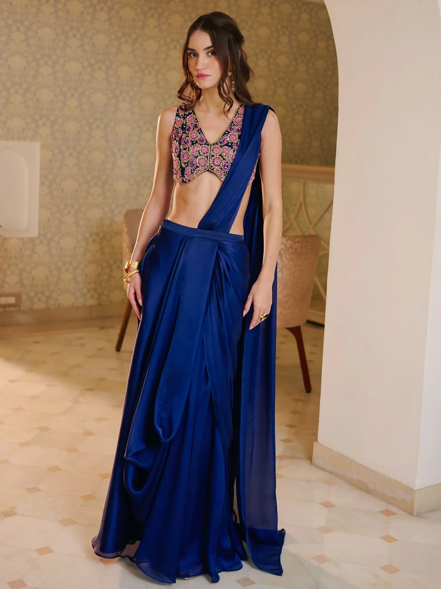 Modern Navy Pre-Draped Saree