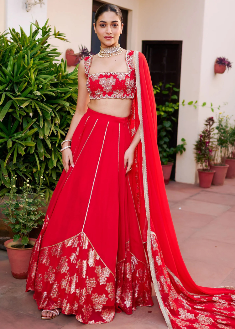 Modern Red Lehenga
