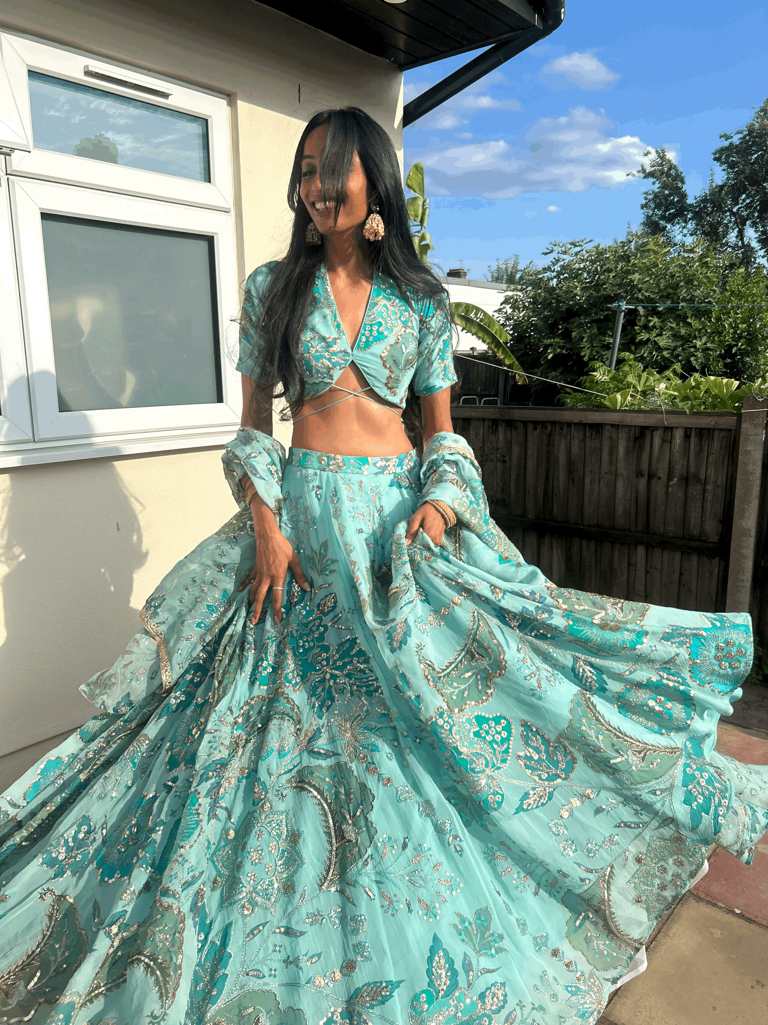 Blue Floral Lehenga [UK10]