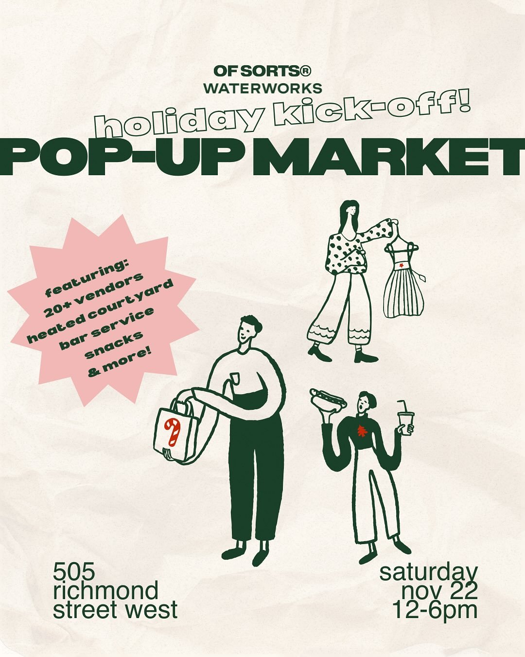 We&rsquo;re excited to kick off the holiday season with the first official collab between Of Sorts&reg; x Waterworks!! Join us at @waterworksto for a special @sortofastudio curated market featuring 20+ vendors, holiday cheer, heated courtyard, bar se