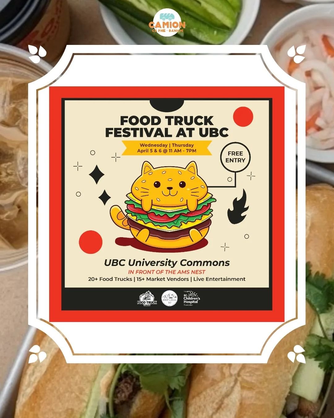 Get ready to indulge in the tastiest Food Truck festival at UBC next week! Mark your calendars for Apr 5 &amp; 6 11-7pm and come hungry to UBC University Commons for days filled with mouth-watering eats, refreshing drinks and live entertainment. Brin