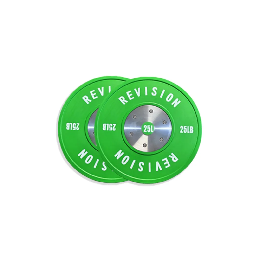 Revision Barbells 25LB Competition Green Color Bumper Plates Weights
