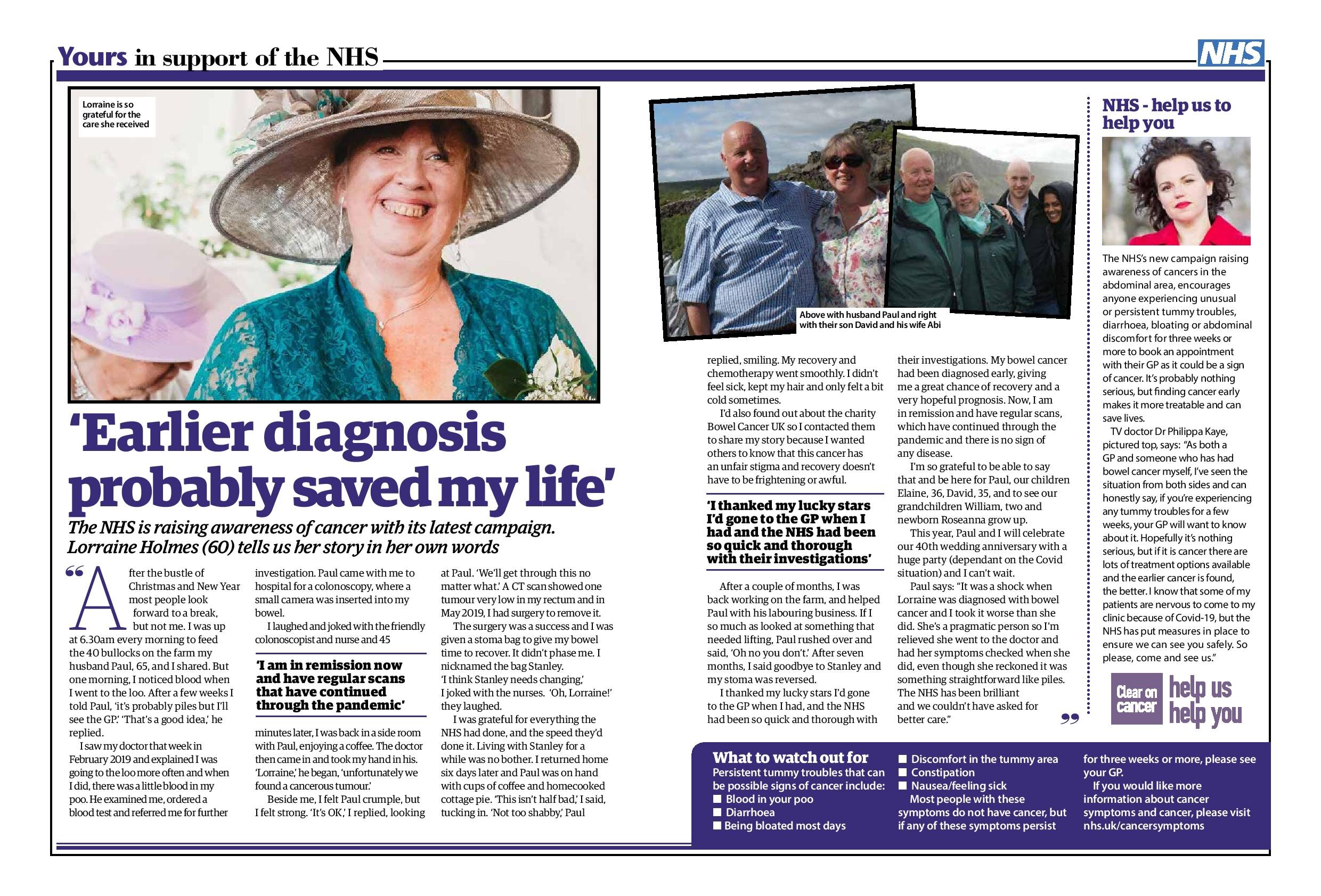 Yours magazine spread with the headline Early diagnosis probably saved my life.jpg