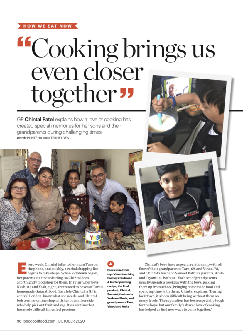 BBC Good Food article Dr Chintal and her family share their delicious gujurati food headline reads cooking brings us even closer together. p1.png
