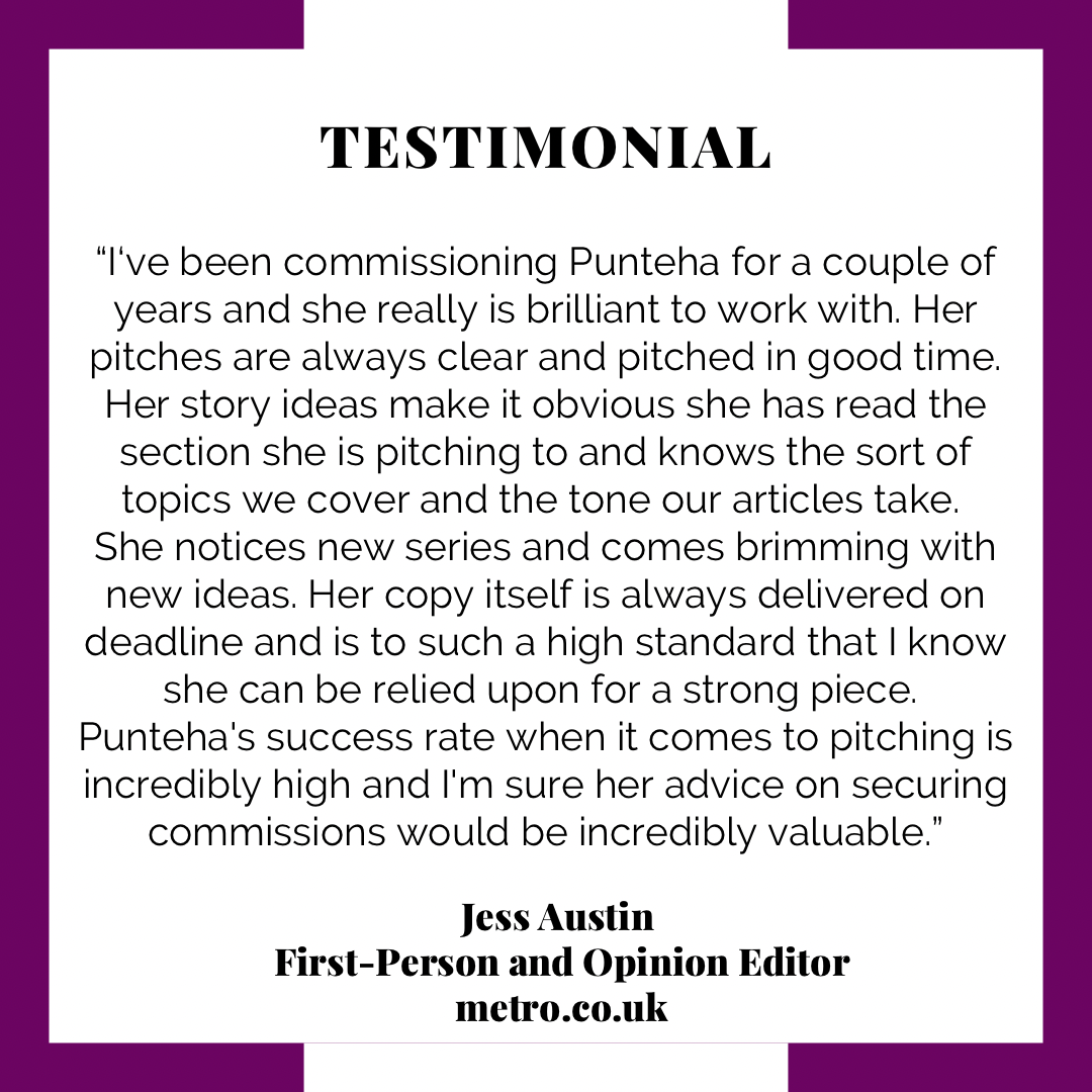 Editor testimonial. Black text on white background in purple frame. (Copy)