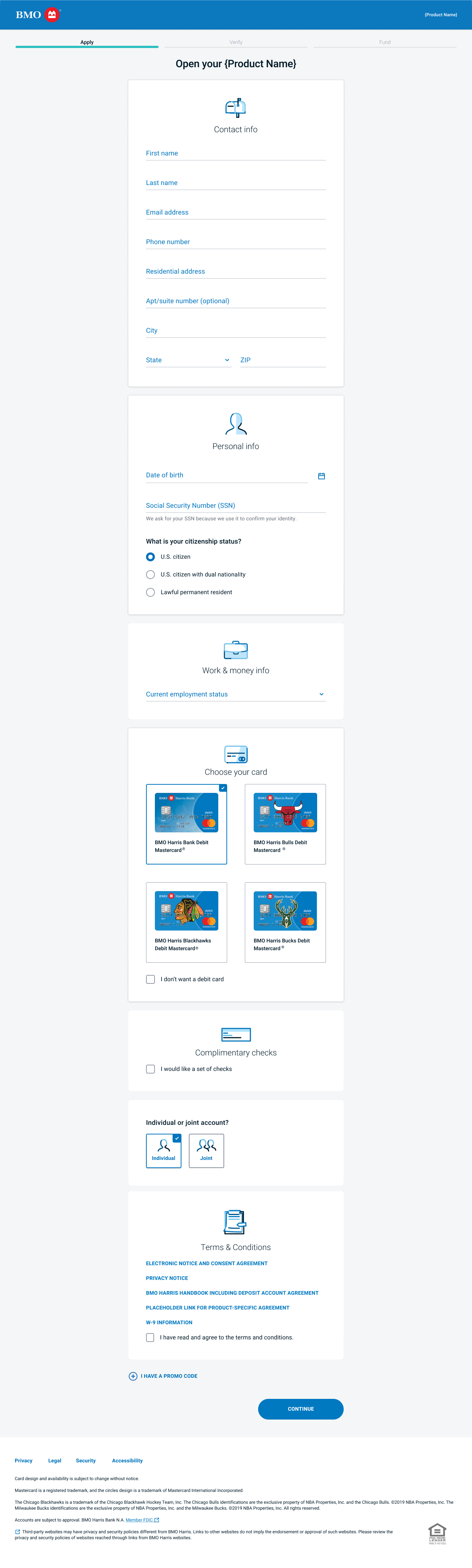 The "apply" page, where all user information is collected 