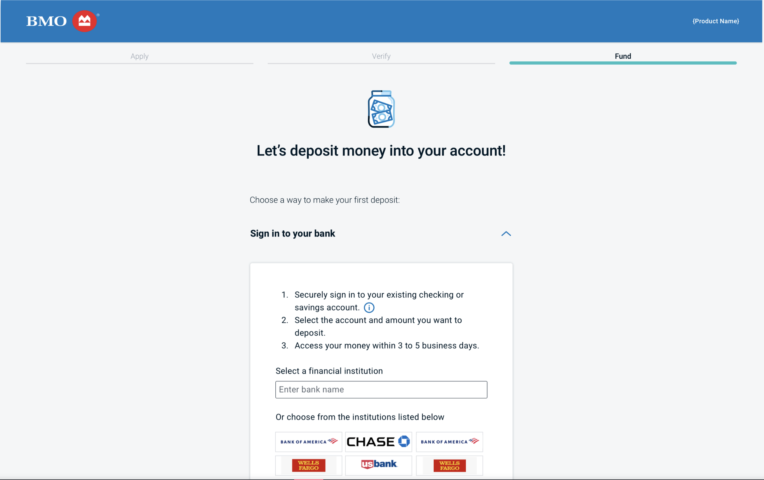 Funding redesign: modernized ACH widget embedded in page