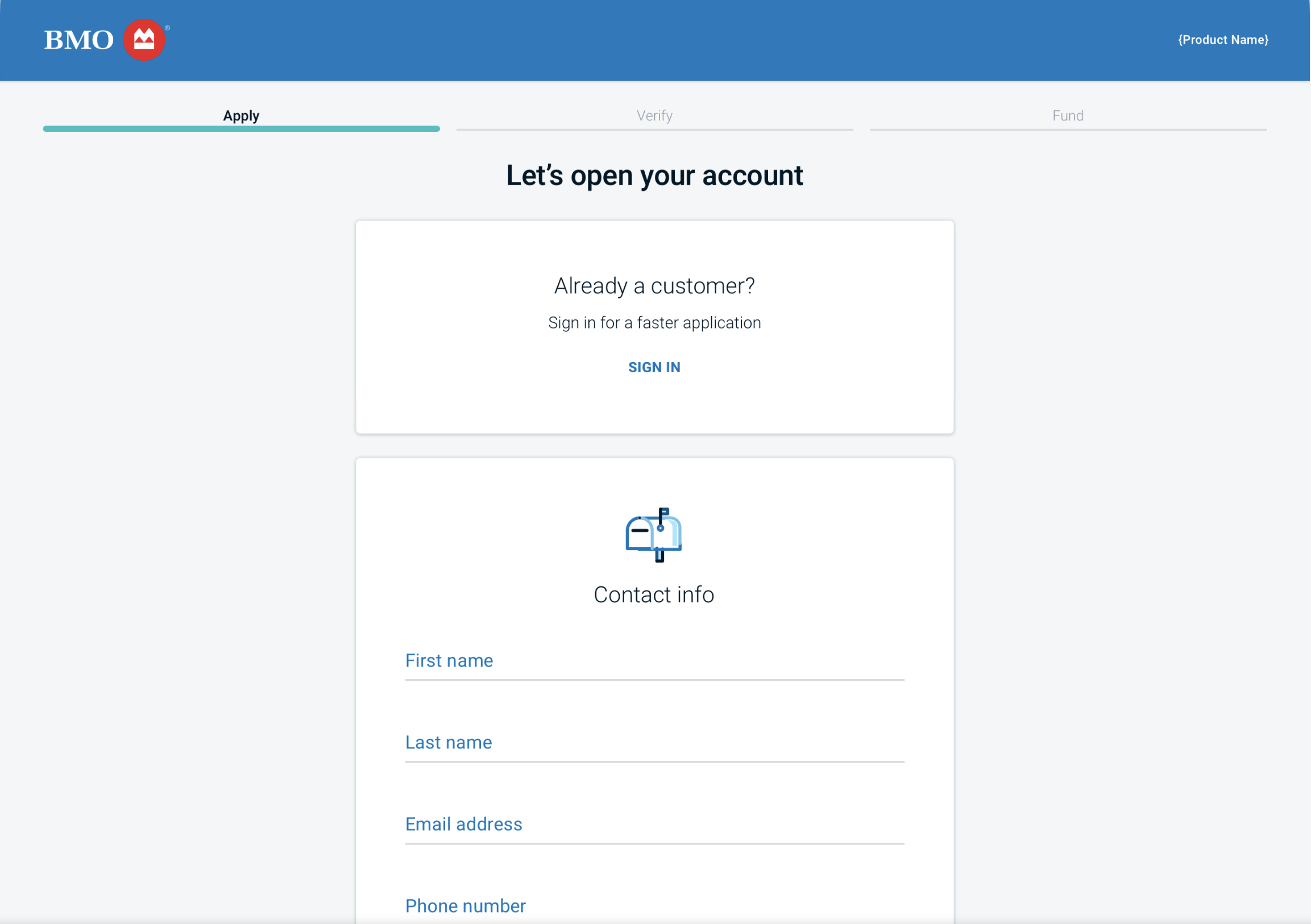 Fast path: Apply page with CTA inviting existing customers to apply
