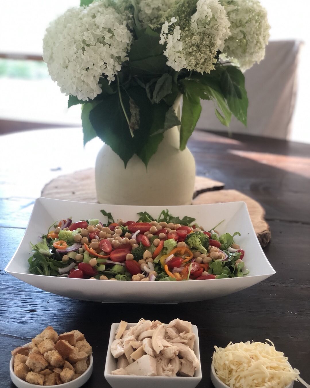 My customer asked to have a large salad, full of veggies with chicken and cheese on the side waiting for her and her family after a long day of traveling. I added homemade croutons. I think I nailed it!  #tastemvt #homemadefood #fooddelivery #vermont