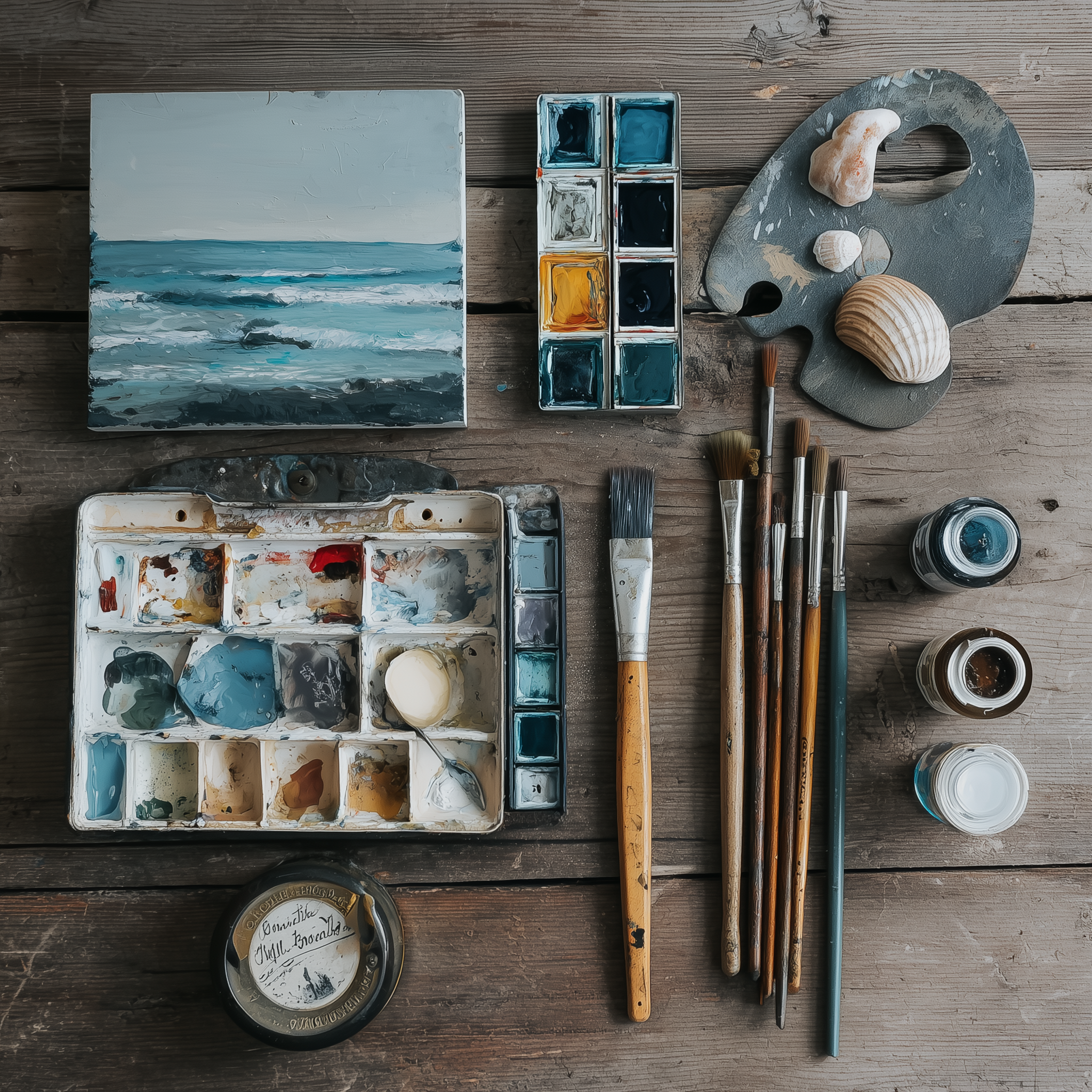 larkspurstudio_a_flat_lay_of_costal_painting_supplies_9f225b8f-2c0c-4fde-9f07-e9db74474386.png