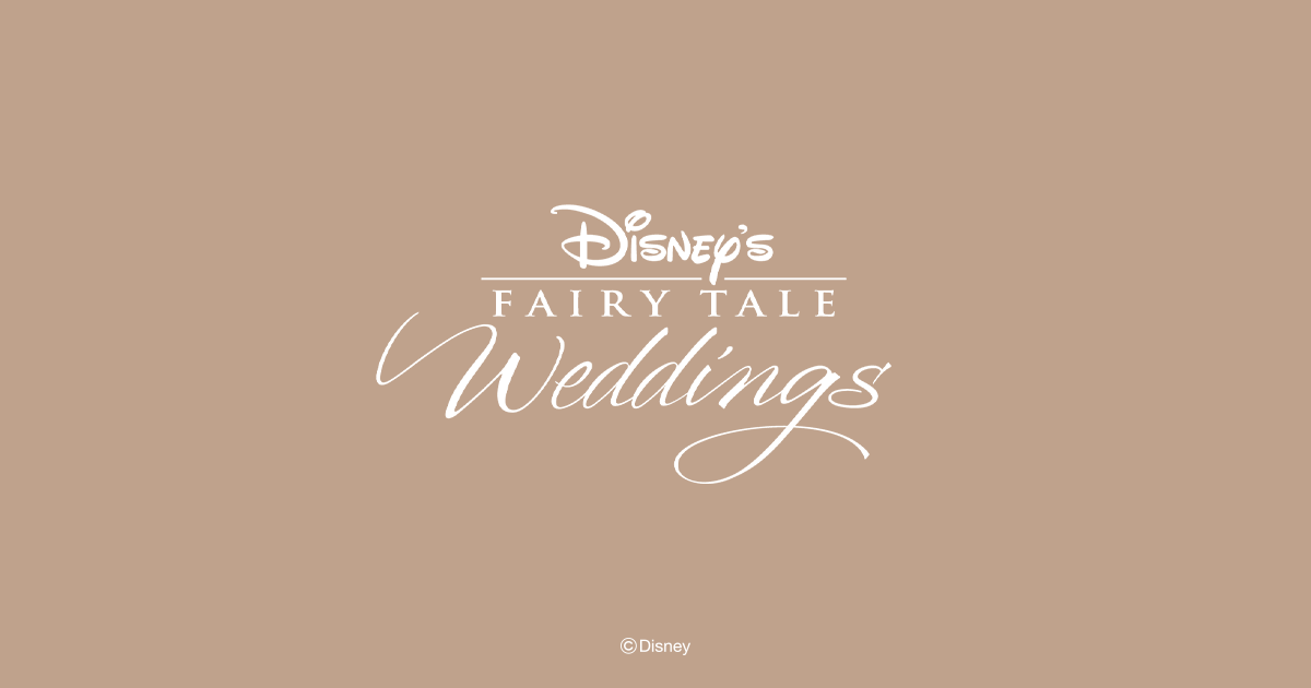 Title page with beige background and white text reading "Disney's Fairy Tale Weddings".