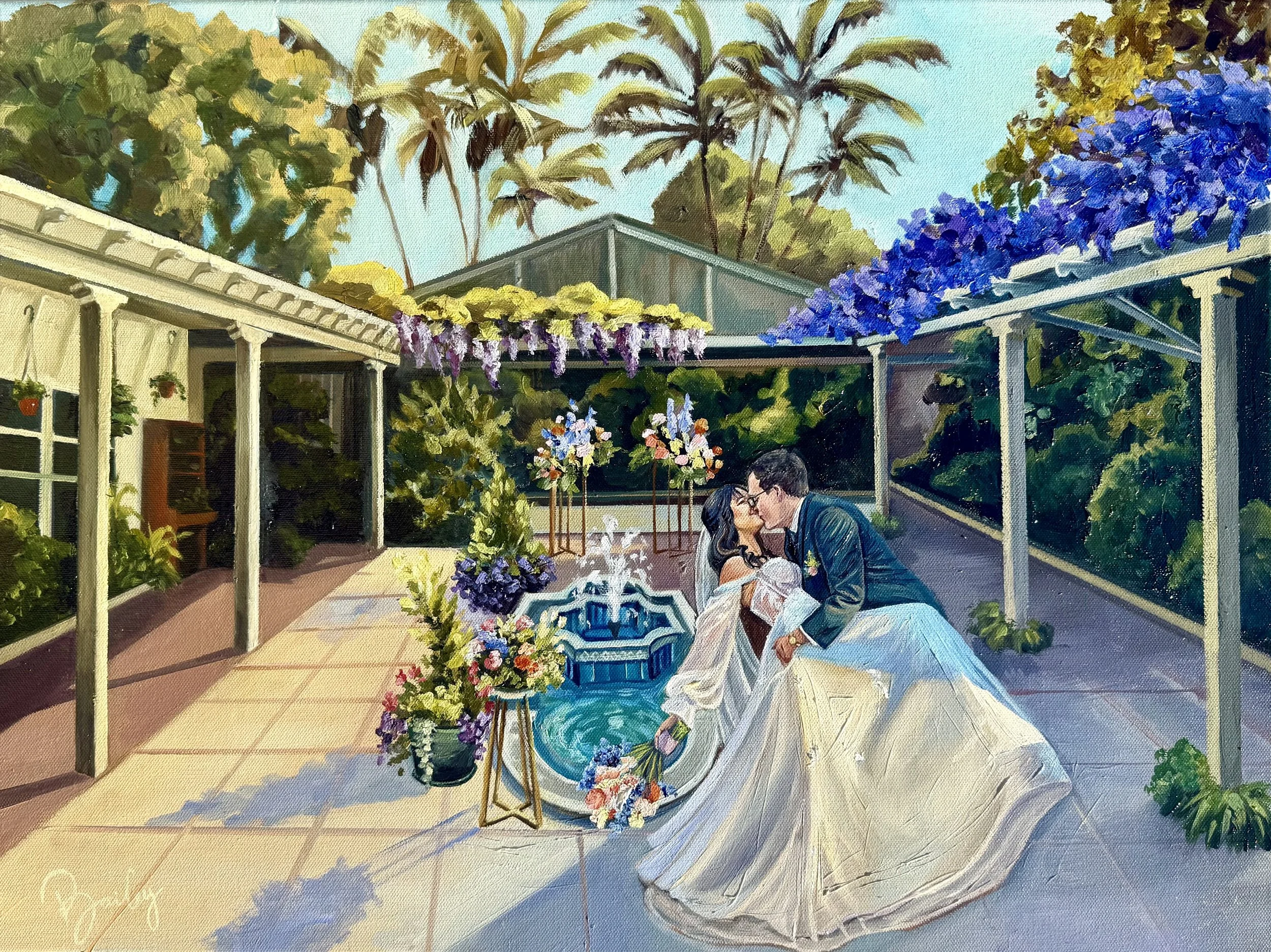 Corona Del Mar Garden Fairytale Live Wedding Painting Orange County Southern California 