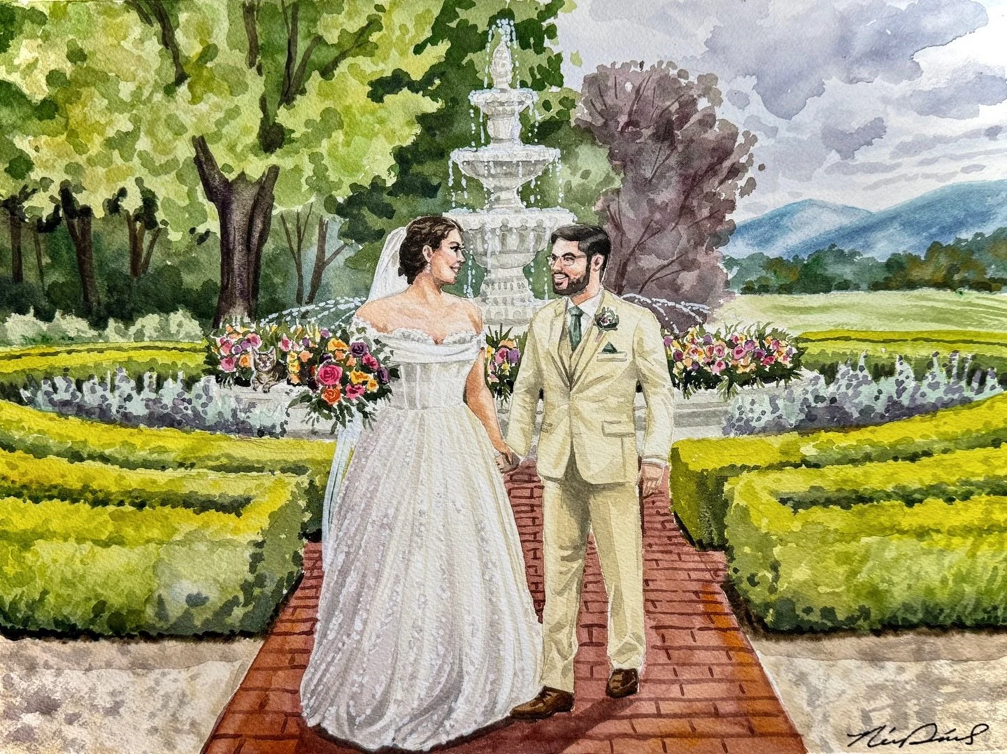 ❤️Isabel and Christian at @keswickvineyards 

#liveweddingpainter #vawedding #vaweddingpainter #weddingidea #watercolor