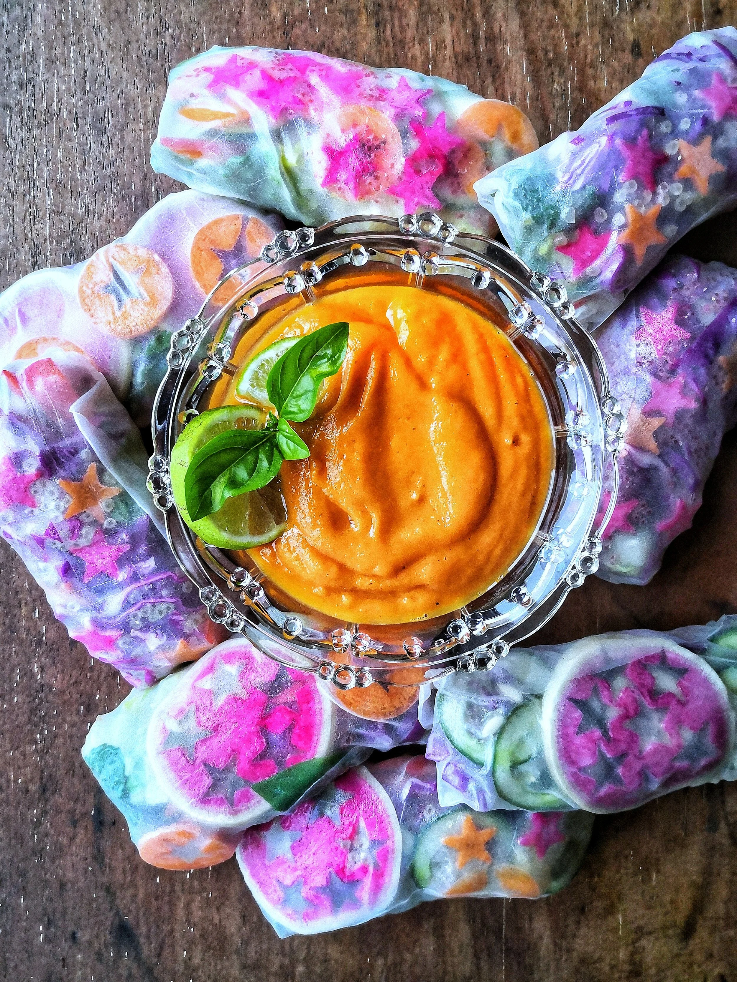 Rice paper rolls with papaya dipping sauce