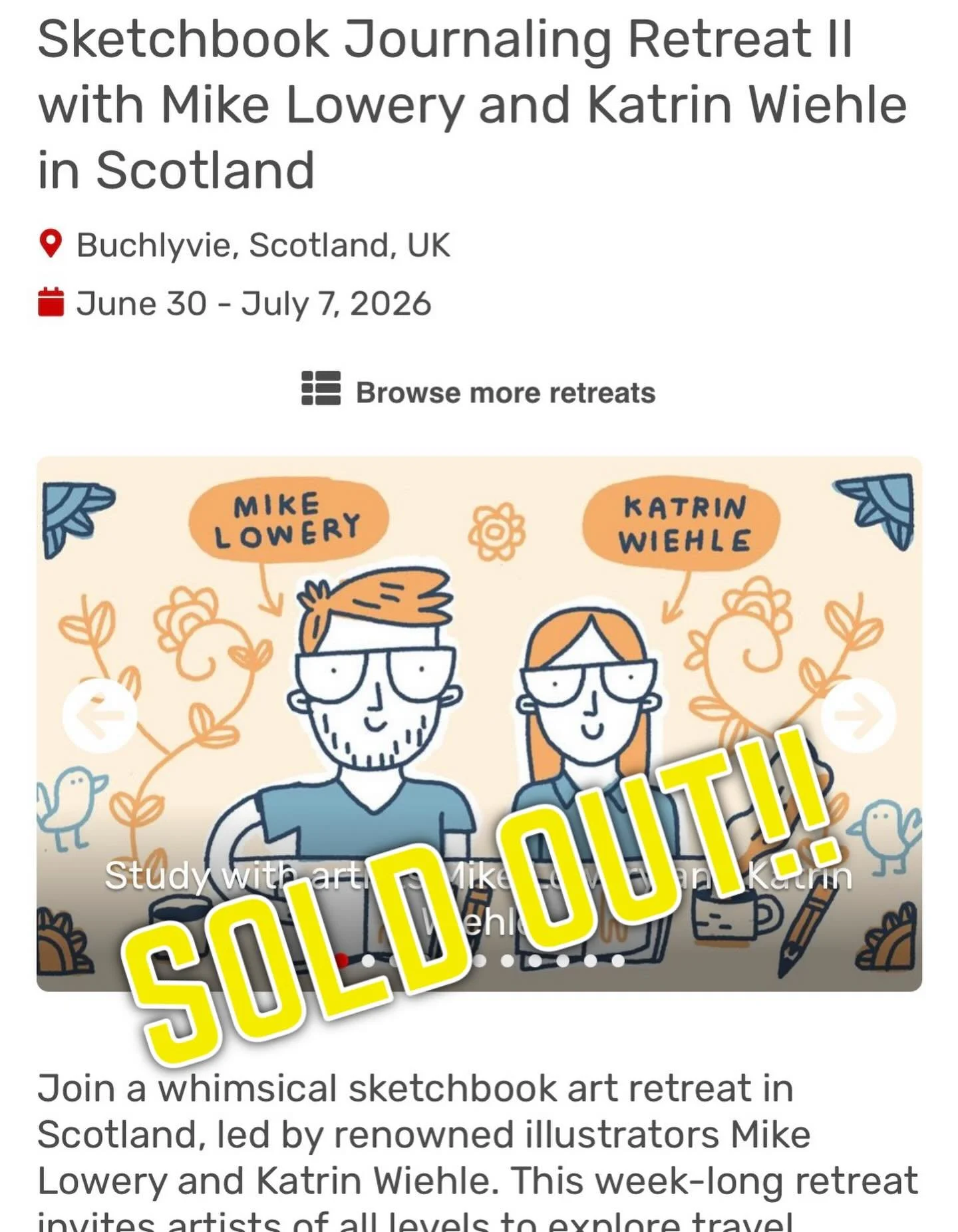 For the first time ever, @katrinwiehle and I decided to offer TWO sketchbooking retreats. Well, we are excited to say that both sold out. That means we will be headed to Scotland this summer for two incredible, week-long sketchbook journaling worksho