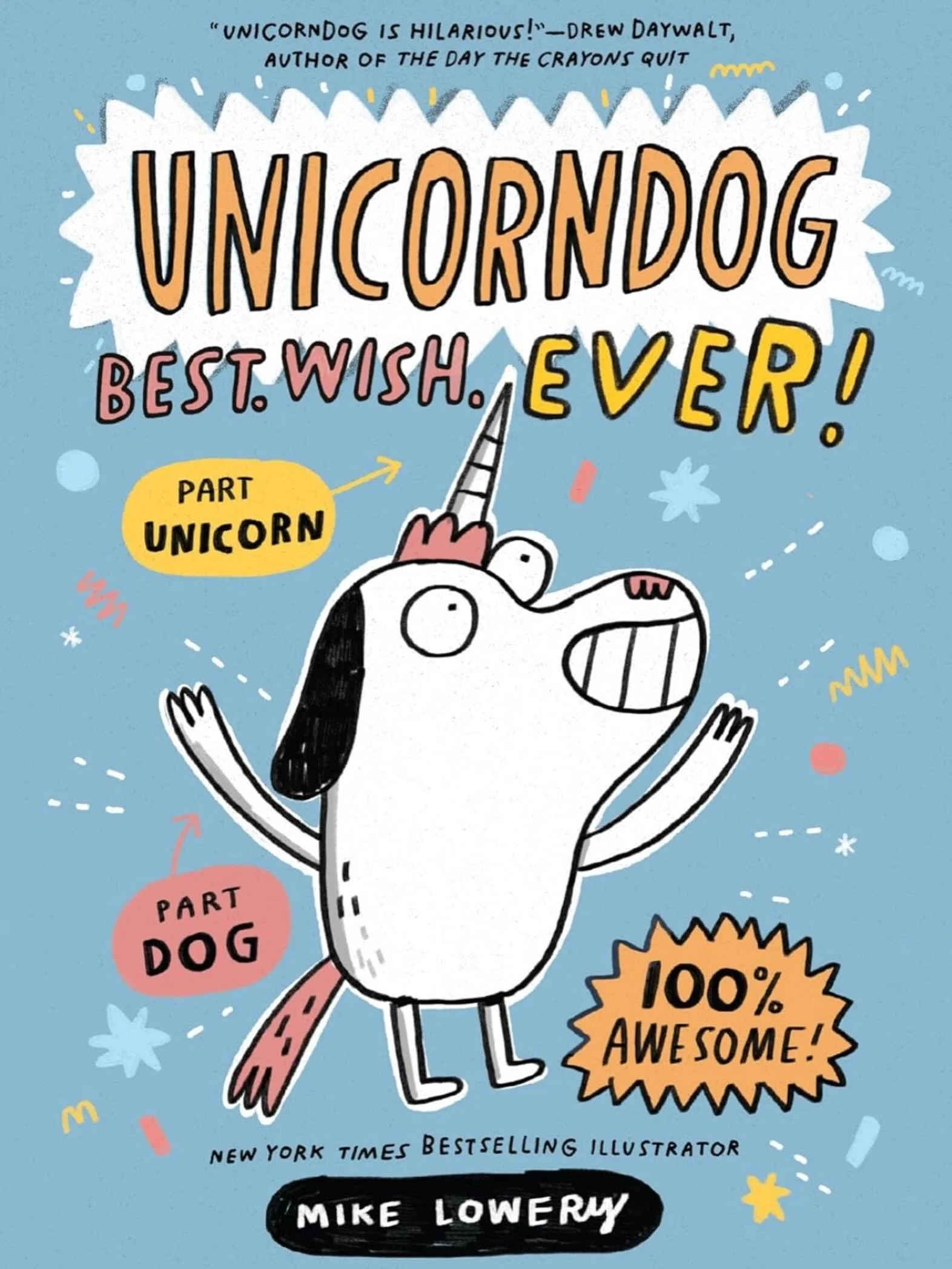 Hello world! I am very excited to introduce you to my new book series, UNICORNDOG!! From Harper Collins!!
I have been drawing this character for years and the books (the first two!) come out in January!! (Check out that nice blurb from the amazing @d