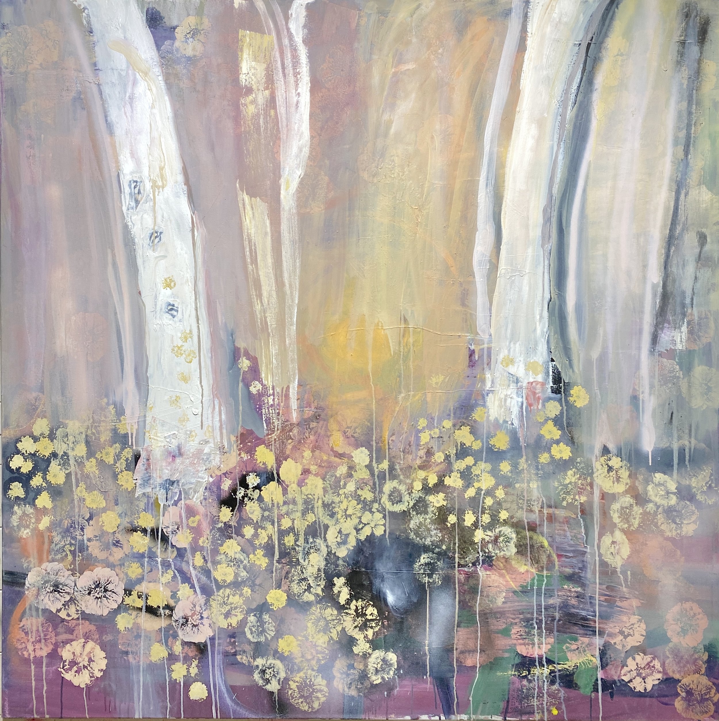 Warm glow, oil and mixed media on canvas, 150x150cm