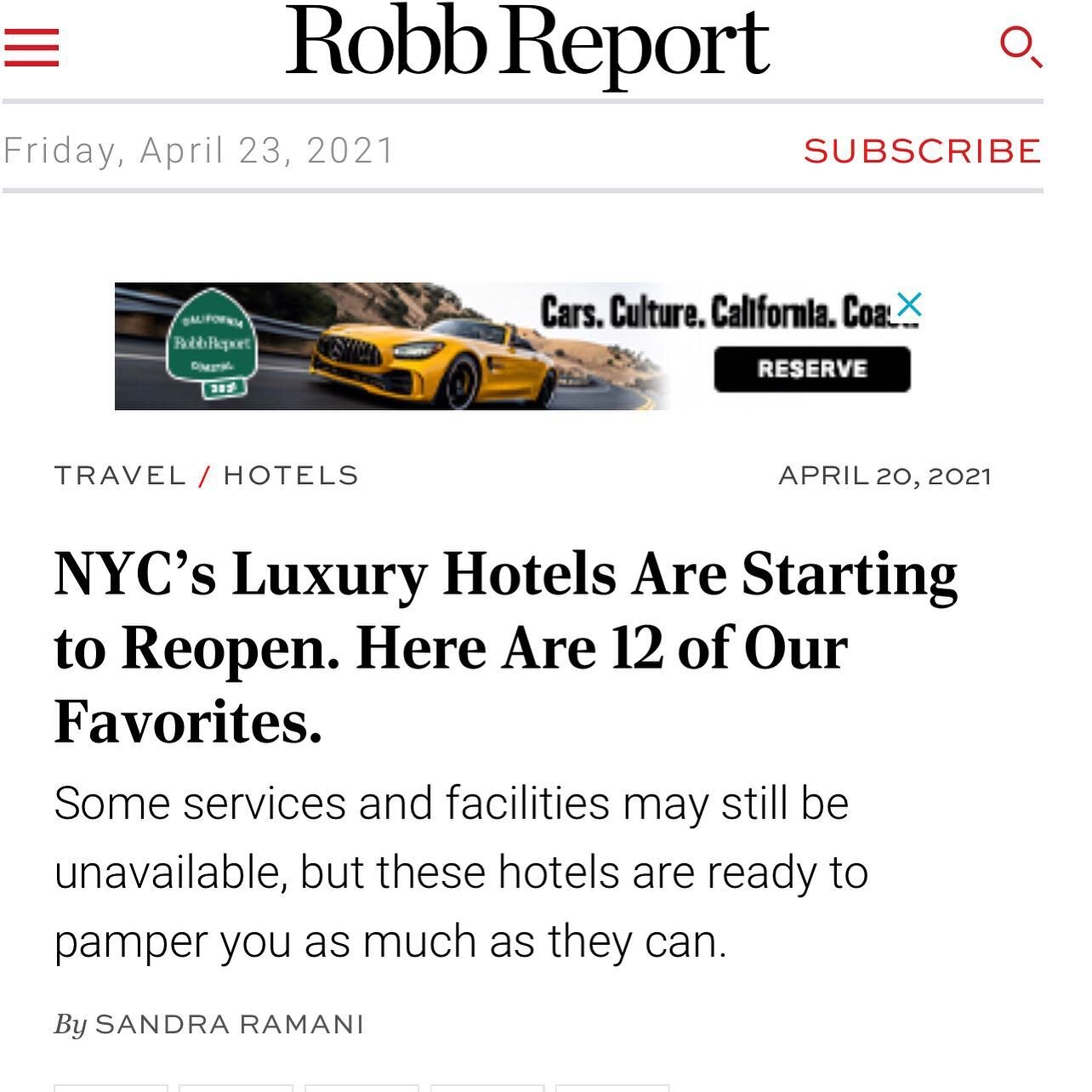 NYC is springing back to life and it is bringing us some serious JOY! 

Thank you @robbreport for this fab roundup of luxury hotel reopenings in New York &mdash; including @andaz5th and their new Wellness Suites!  Link in bio.

#nyc #nychotels #touri
