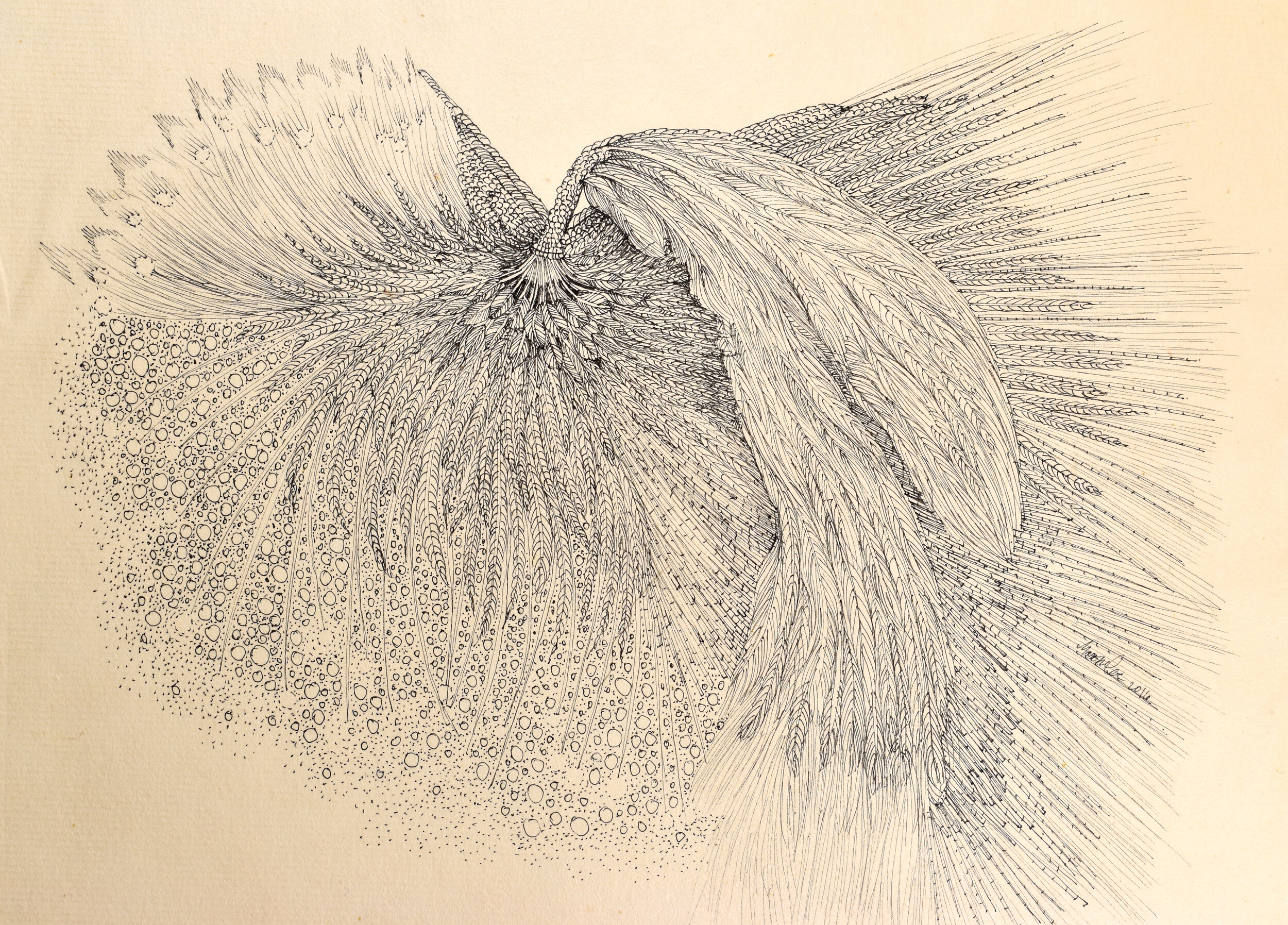 Propagation (2016). Pen and ink on rice paper. 5"x7"