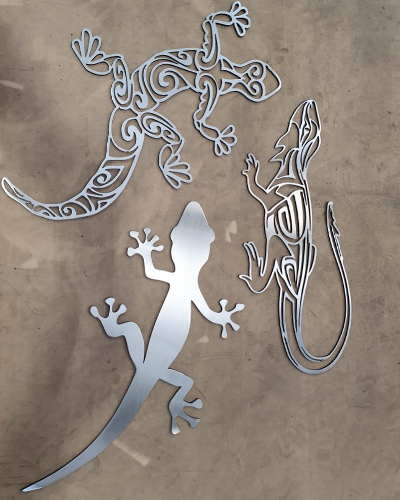 We&rsquo;re so happy with how this trio of fancy stainless steel intricate lizards and geckos turned out after being cleaned up on the linisher, ready to be concreted into landscaping works for @trinitycollegecolac
