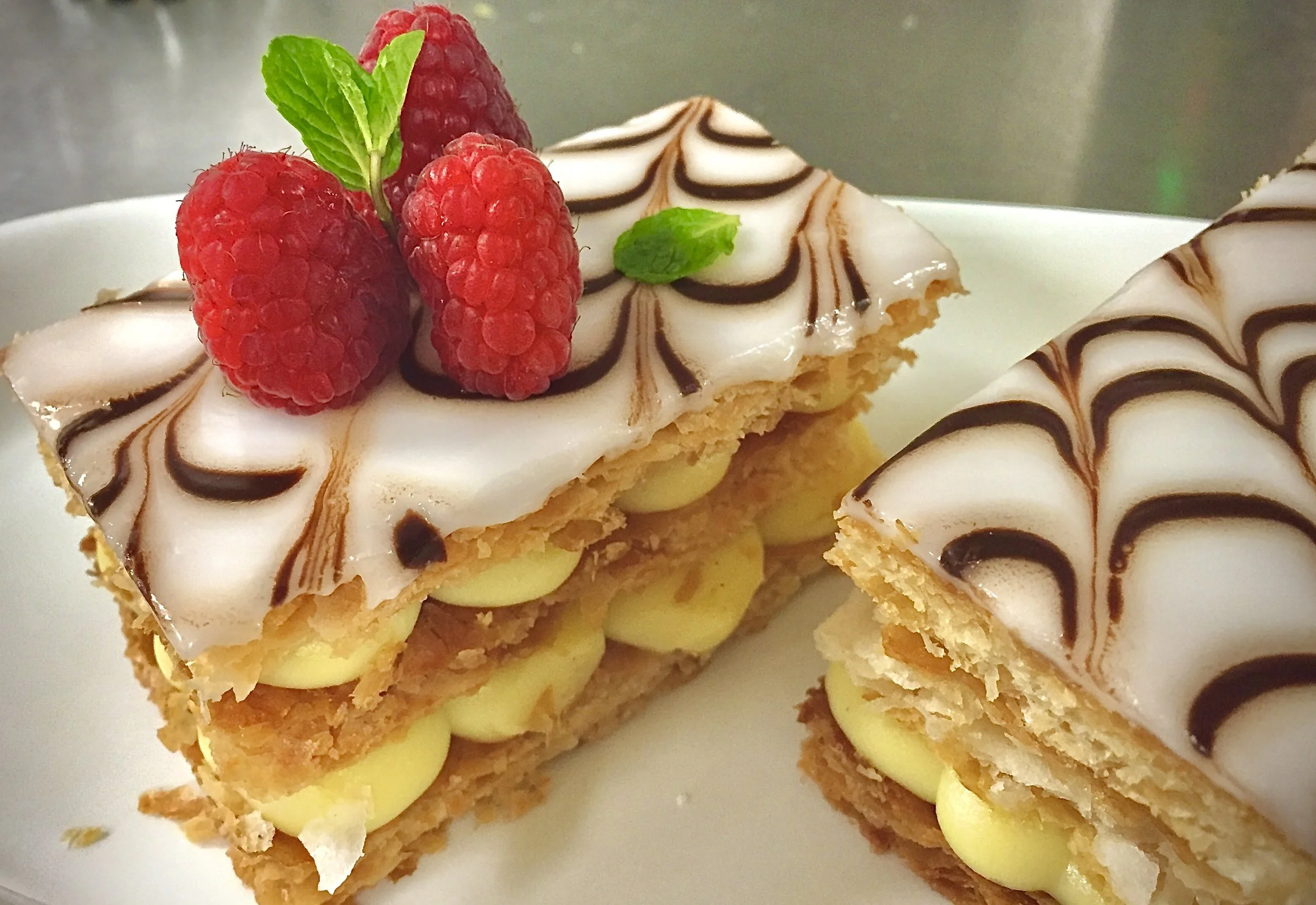 Classic Napoleons (Mille-Feuille) with Crème Légère and Feathered Fondant