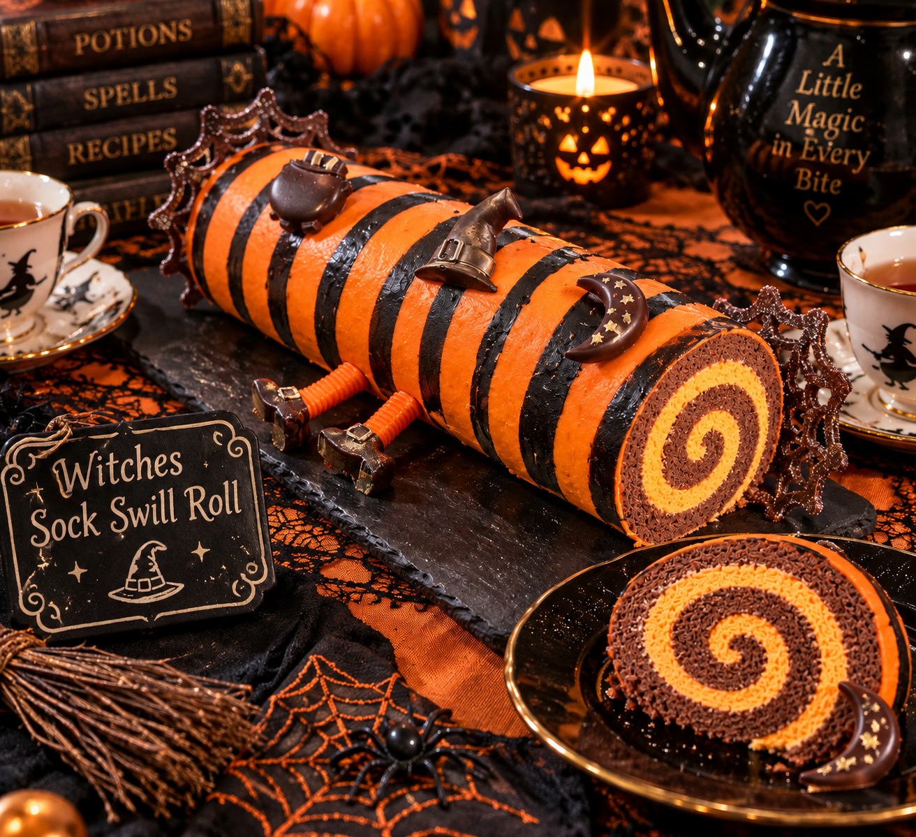 Halloween Witches’ Sock Swiss Roll