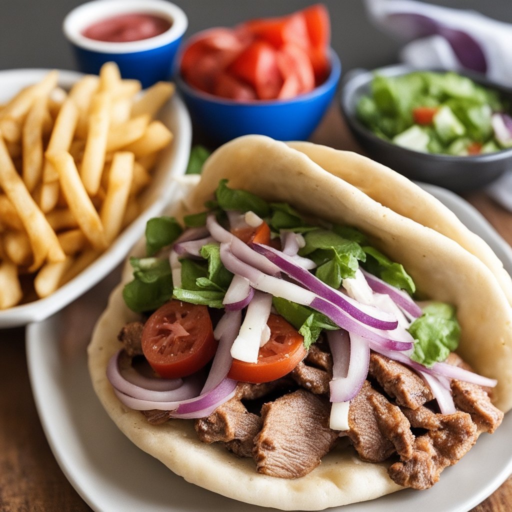 Greek Gyros, Tzatziki and Greek Salad
