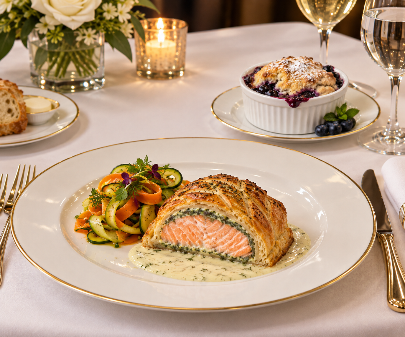 Salmon en Croute &amp; Blueberry Cobbler
