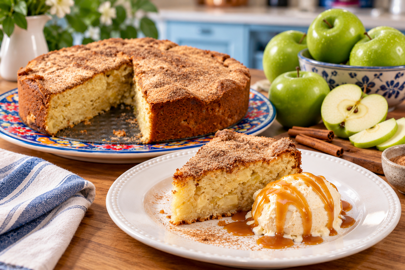 Italian Apple Breakfast Cake with Vanilla Semifreddo &amp; Caramel Sauce