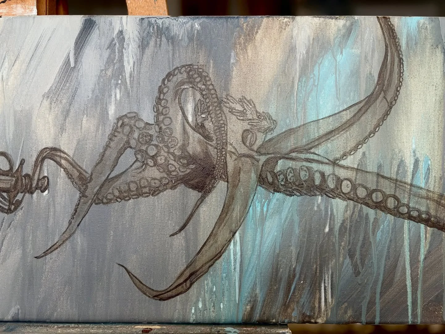 I love making new friends. 
#wip 12x36 acrylic on canvas.