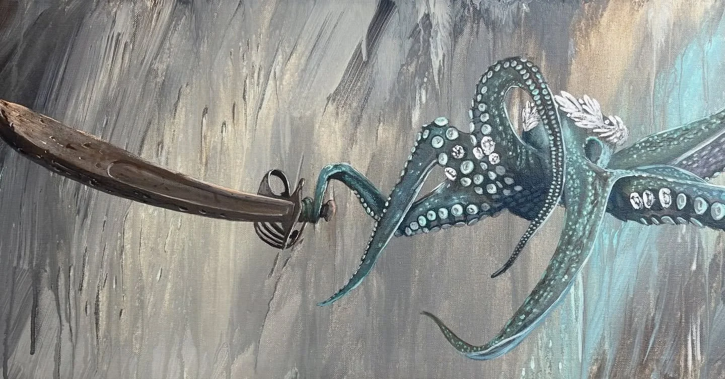On Guard. 12x36 acrylic on canvas. A fun and challenging size, part of my Guardian series.