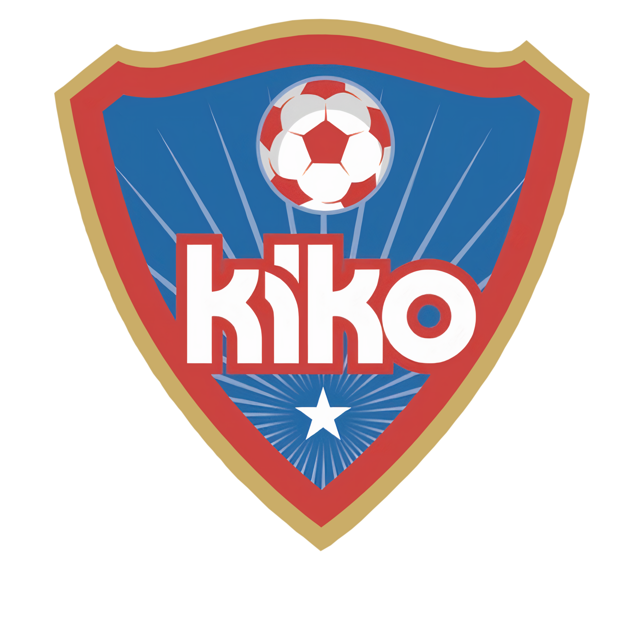 A shield-shaped logo with a red, white, and blue color scheme featuring a soccer ball at the center and stylized text underneath.