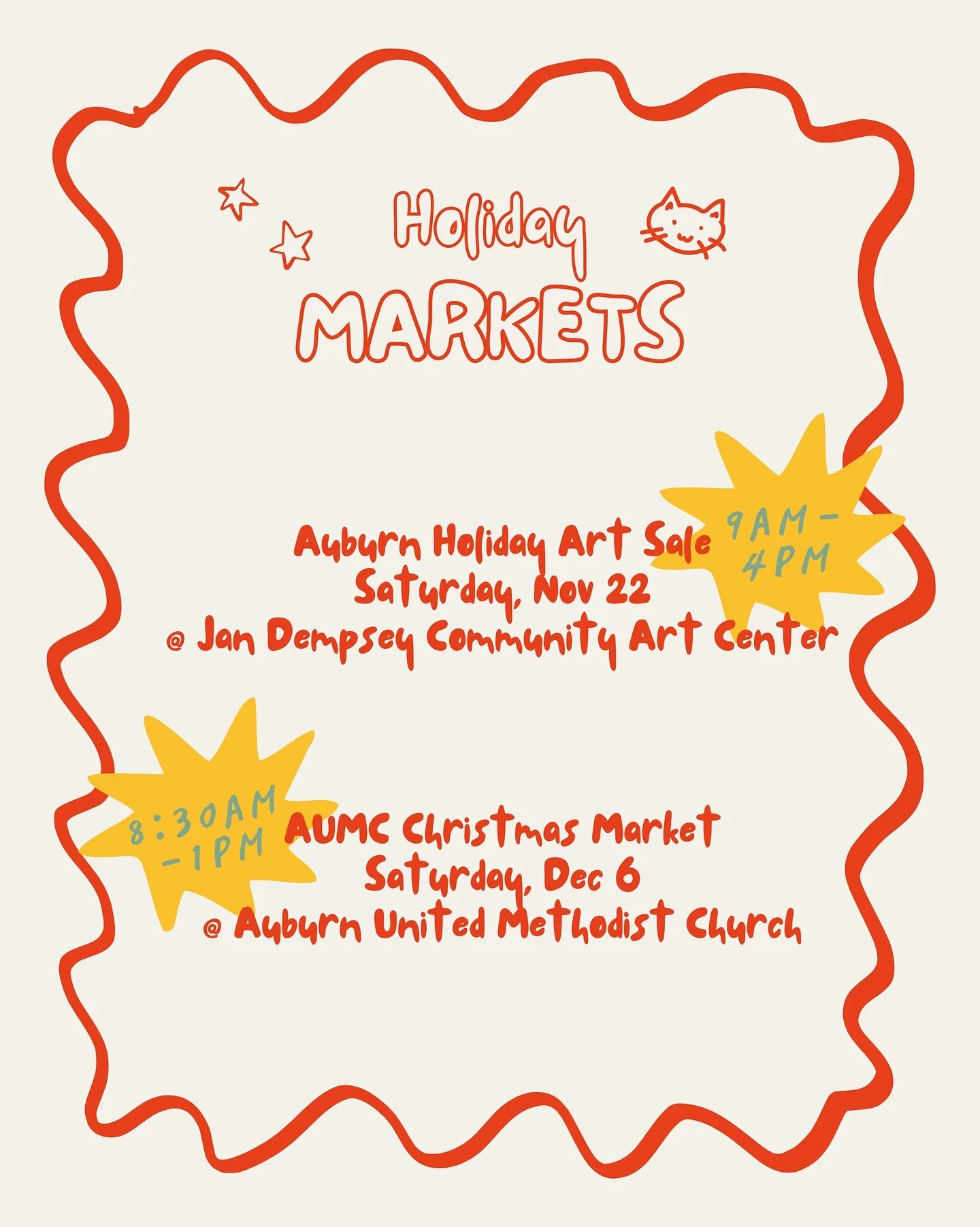 I&rsquo;ve had questions about holiday plans so here they are (as far as markets go!) but keep an eye out for holiday preorders 🫣 I&rsquo;ll be posting about those soon!!! Love you, bye!