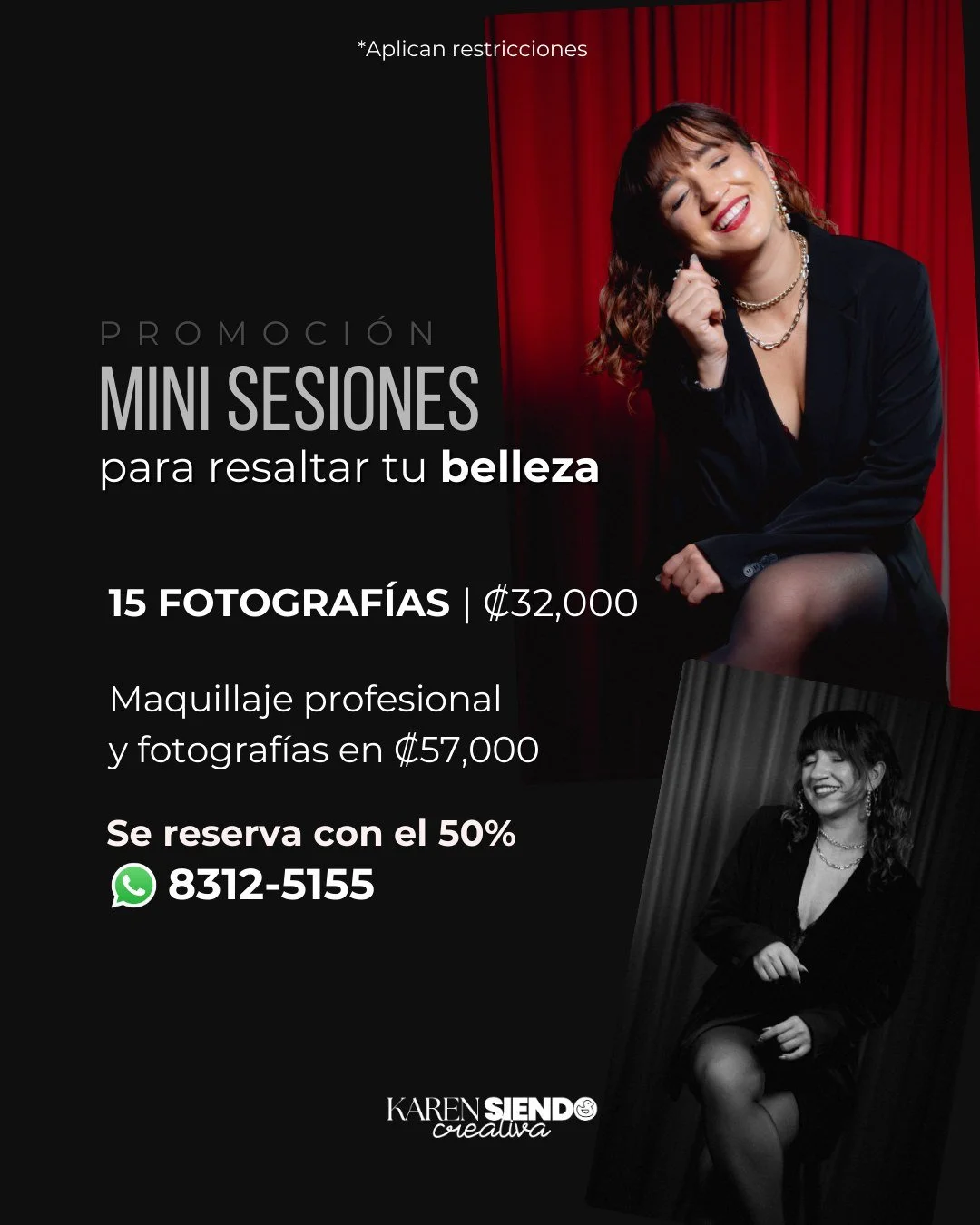 &iquest;Hace cu&aacute;nto no te regalas algo solo para ti? ✨

Por tiempo limitado estar&aacute;n estas mini sesiones de amor propio para mujeres que quieren verse, sentirse y recordarse lo incre&iacute;bles que son.

💫 15 fotograf&iacute;as profesi