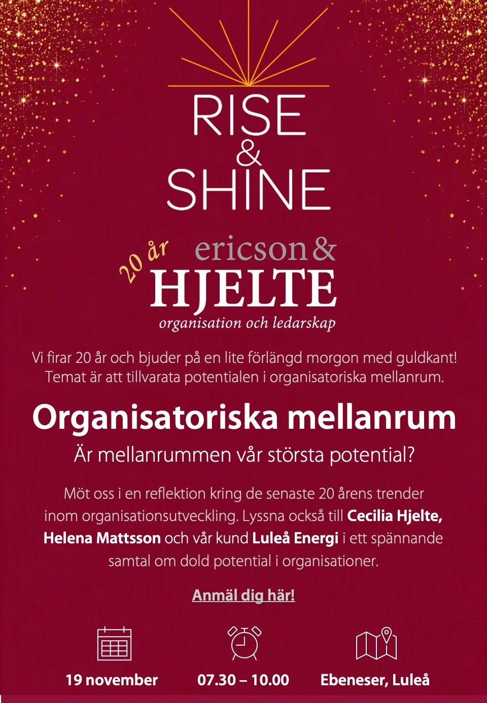 Rise &amp; Shine Jubileum 19 november 2026 - Mellanrummens potential