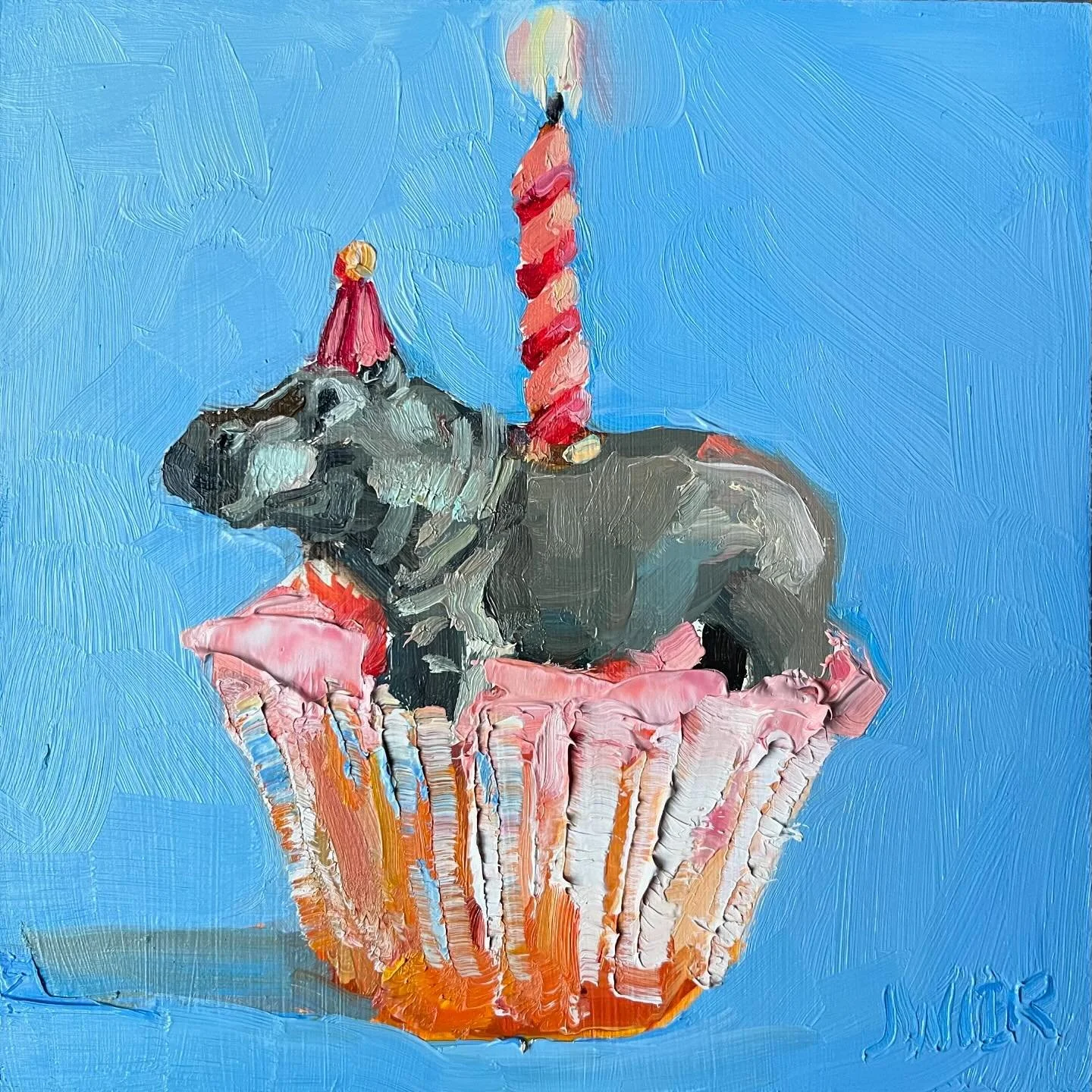 💙🦛🩵 Morning!  Four fresh cupcake paintings available online @gallery222malvern.  Hop on their site and click &ldquo;Shop Small Works&rdquo; to view my cupcakes and many other beautiful small works by participating artists!

&ldquo;Hippo Cupcake&rd
