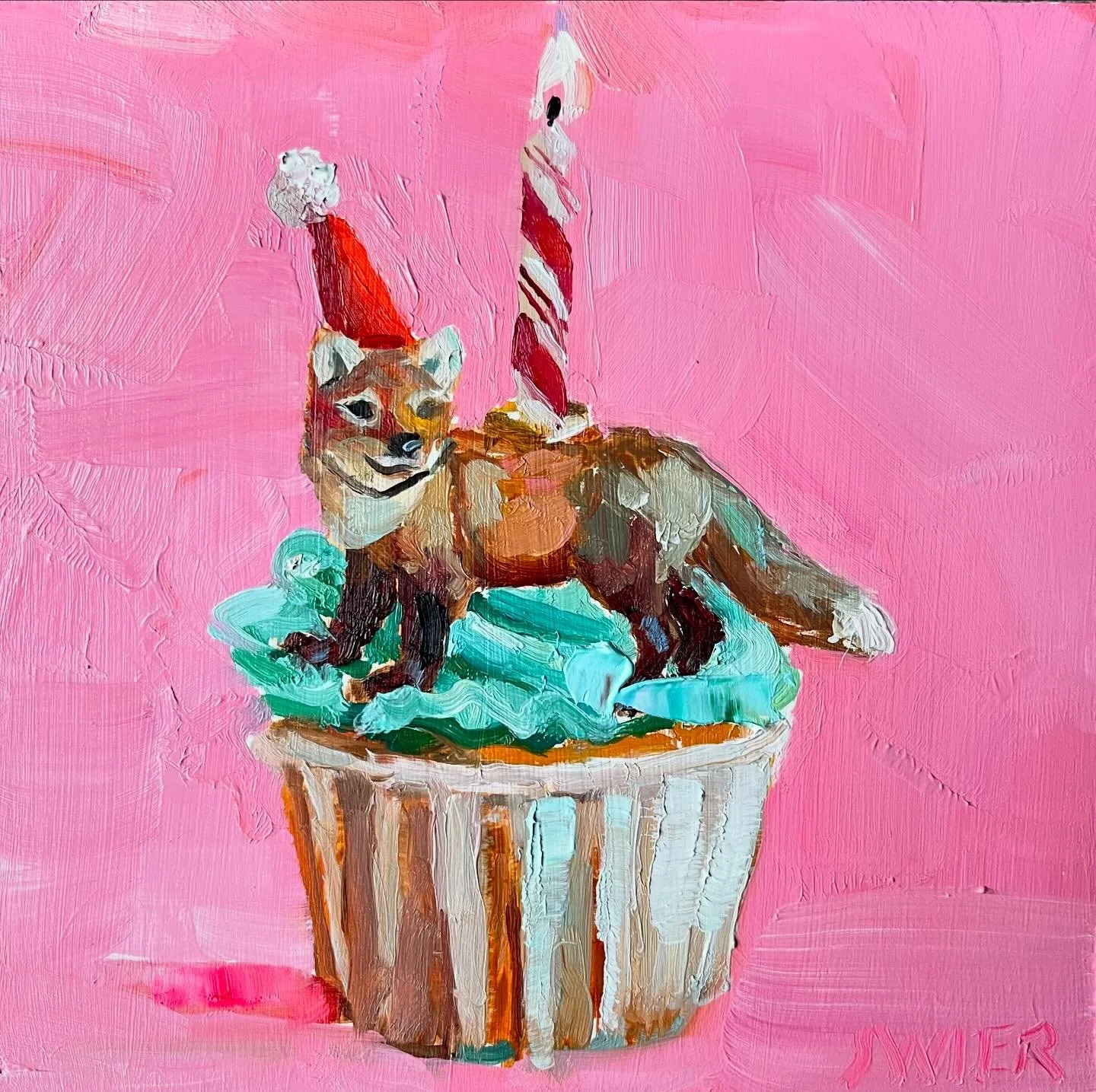 💕🦊💕So happy &ldquo;Foxy Claus Cupcake&rdquo; has a new home for the holidays!  Sold @gallery222malvern 🔴.

💕💕🦊💕💕🦊💕💕🦊💕💕🦊💕💕🦊
#cupcakepainting #cupcakes #cupcakesofinstagram #collectableart #artcollector #whimsicalart