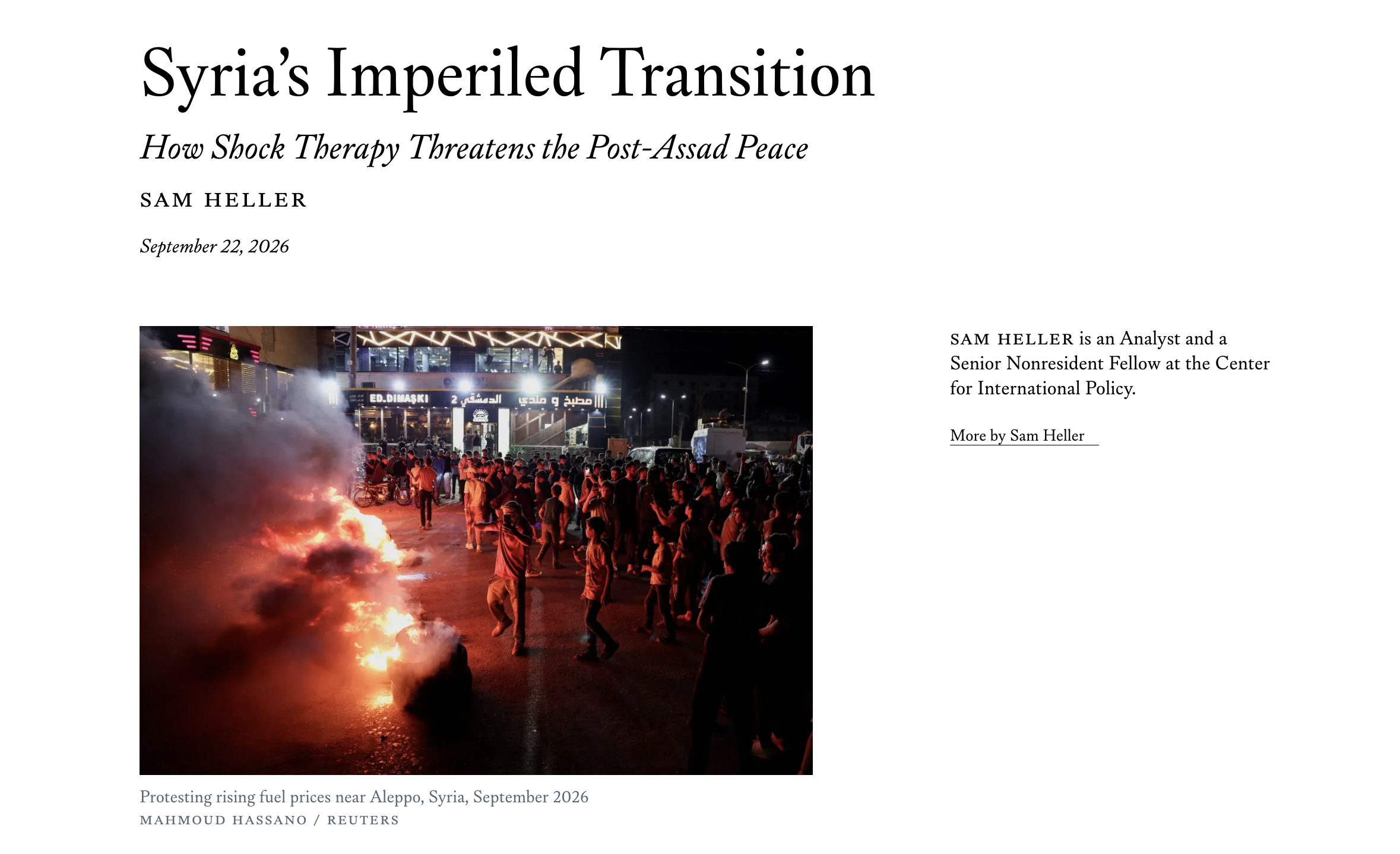 Foreign Affairs: “Syria’s Imperiled Transition”