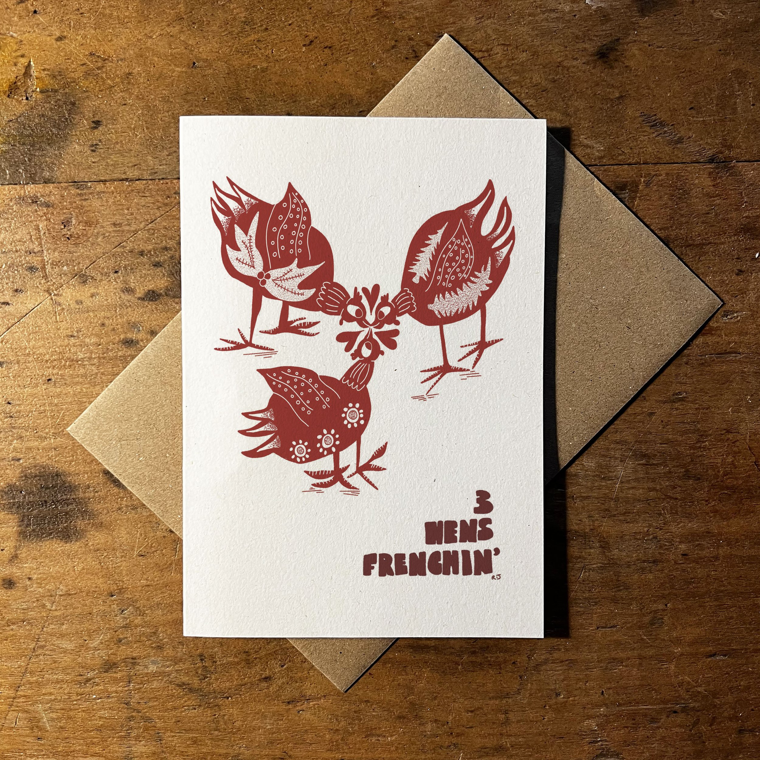 3 Hens Frenchin' Greetings Card
