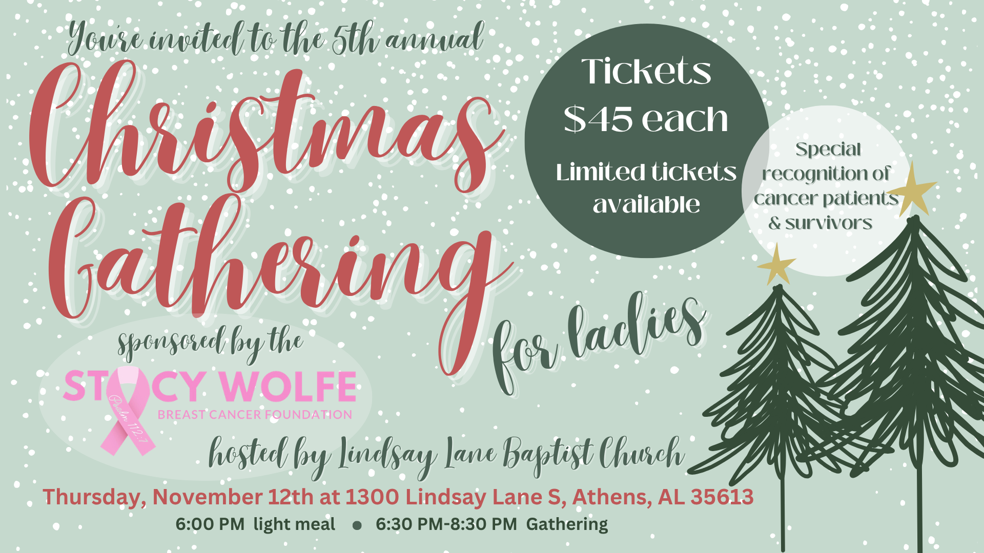 Christmas Gathering for Ladies- Sponsored by the Stacy Wolfe Breast Cancer Foundation