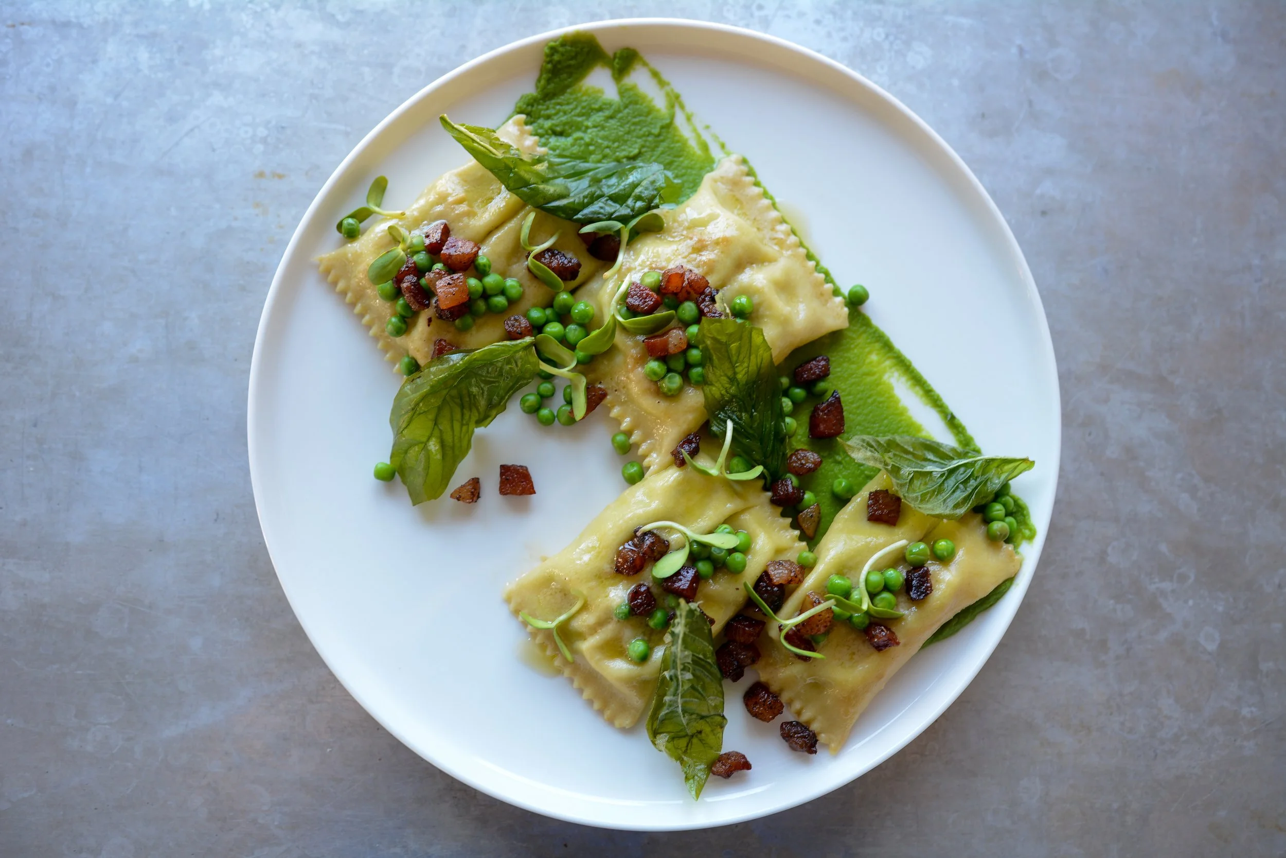 Sweet Pea & Ricotta Ravioli Doppio