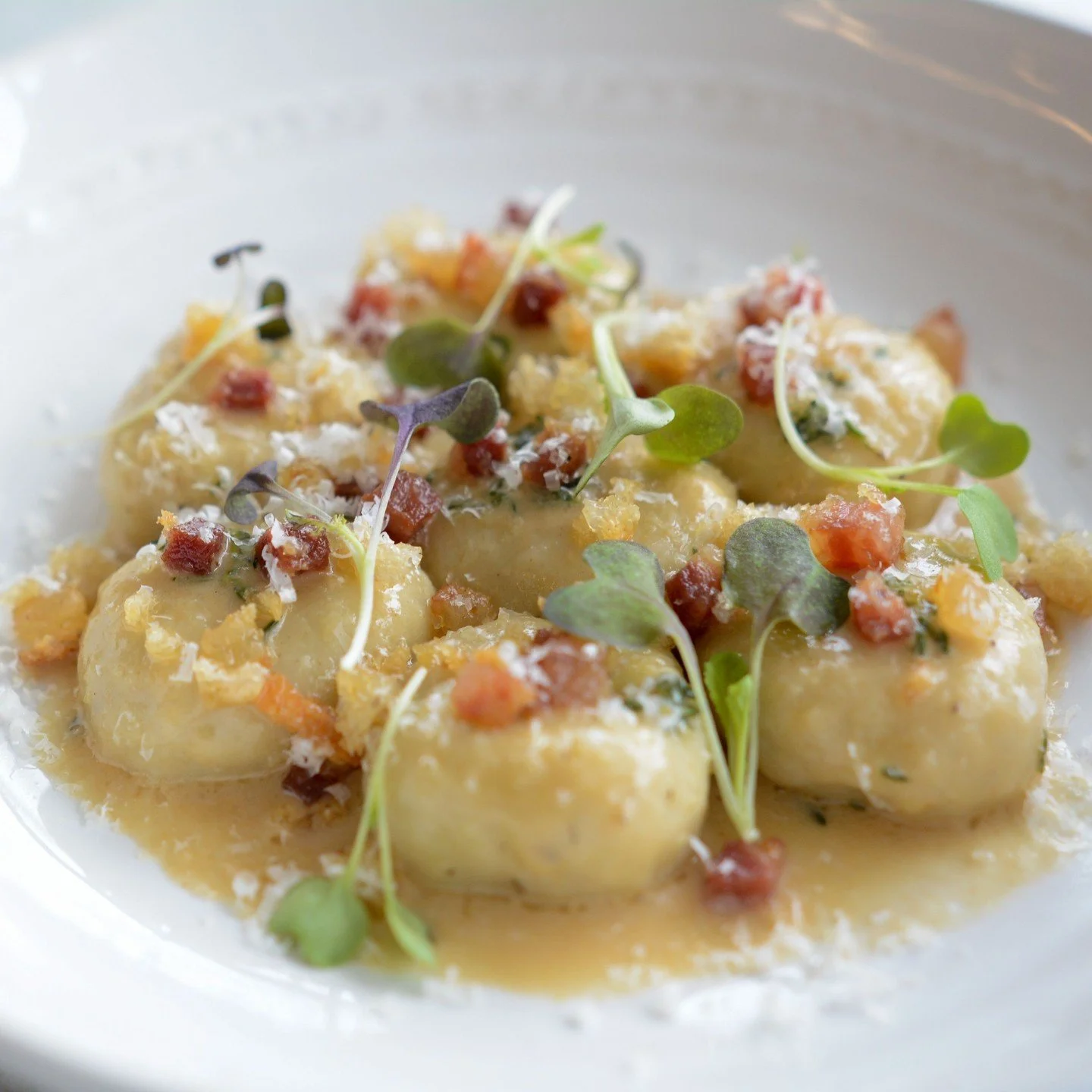 This is not your average gnocchi feature, each bite is stuffed with cheesy goodness that will make your heart melt! 
Mushroom stuffed gnocchi with roasted garlic herb butter & pancetta crumble
Order yours today by noon for pickup Friday bet