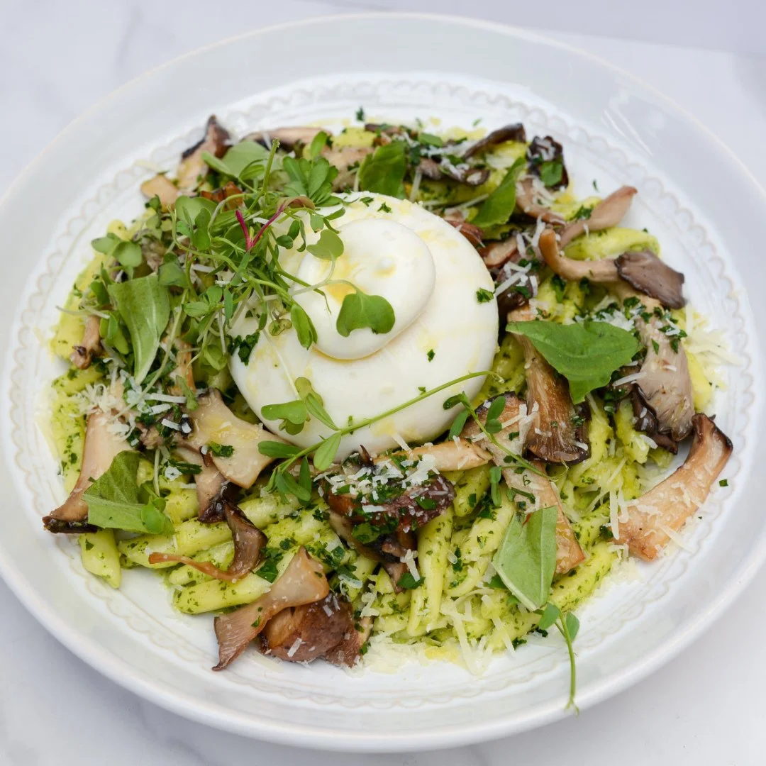 Cheesy, creamy &amp; oh so delicious! 😋⁠
⁠
Cavatelli with basil pesto cream, marinated mushrooms, burrata &amp; lemon pangrattato⁠
⁠
Order yours today by noon for pickup Friday between 3:30-5:30!⁠
⁠
#weeklymenu #features #ordernow #preorder #letseat