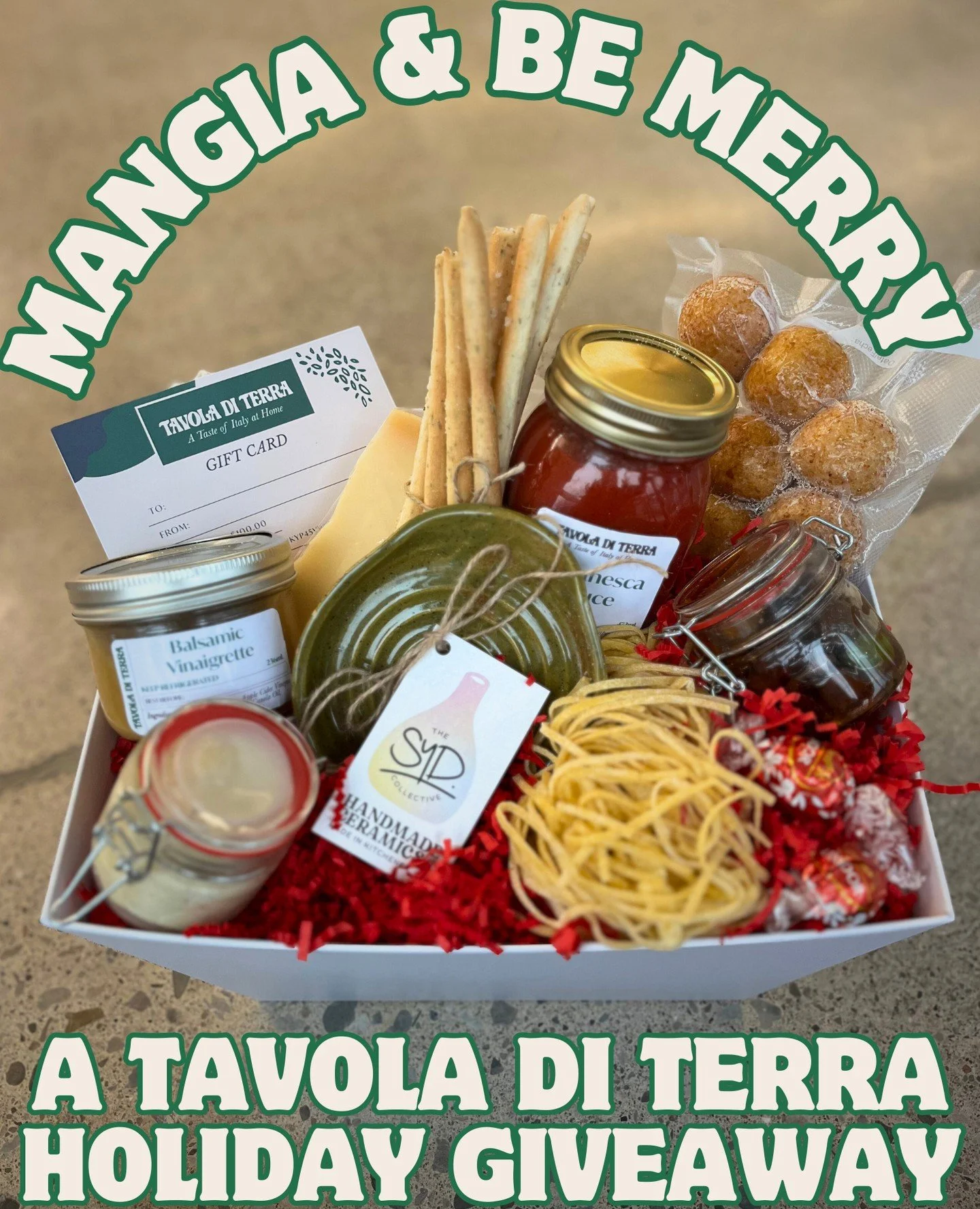 ✨🌲 Mangia &amp; Be Merry 🌲✨⁠
⁠
We&rsquo;re spreading a little holiday magic with a festive gift basket full of Chef Tara&rsquo;s homemade favourites to make the season extra delicious.⁠
⁠
Inside the basket:⁠
&bull; Homemade tomato sauce⁠
&bull; Fre